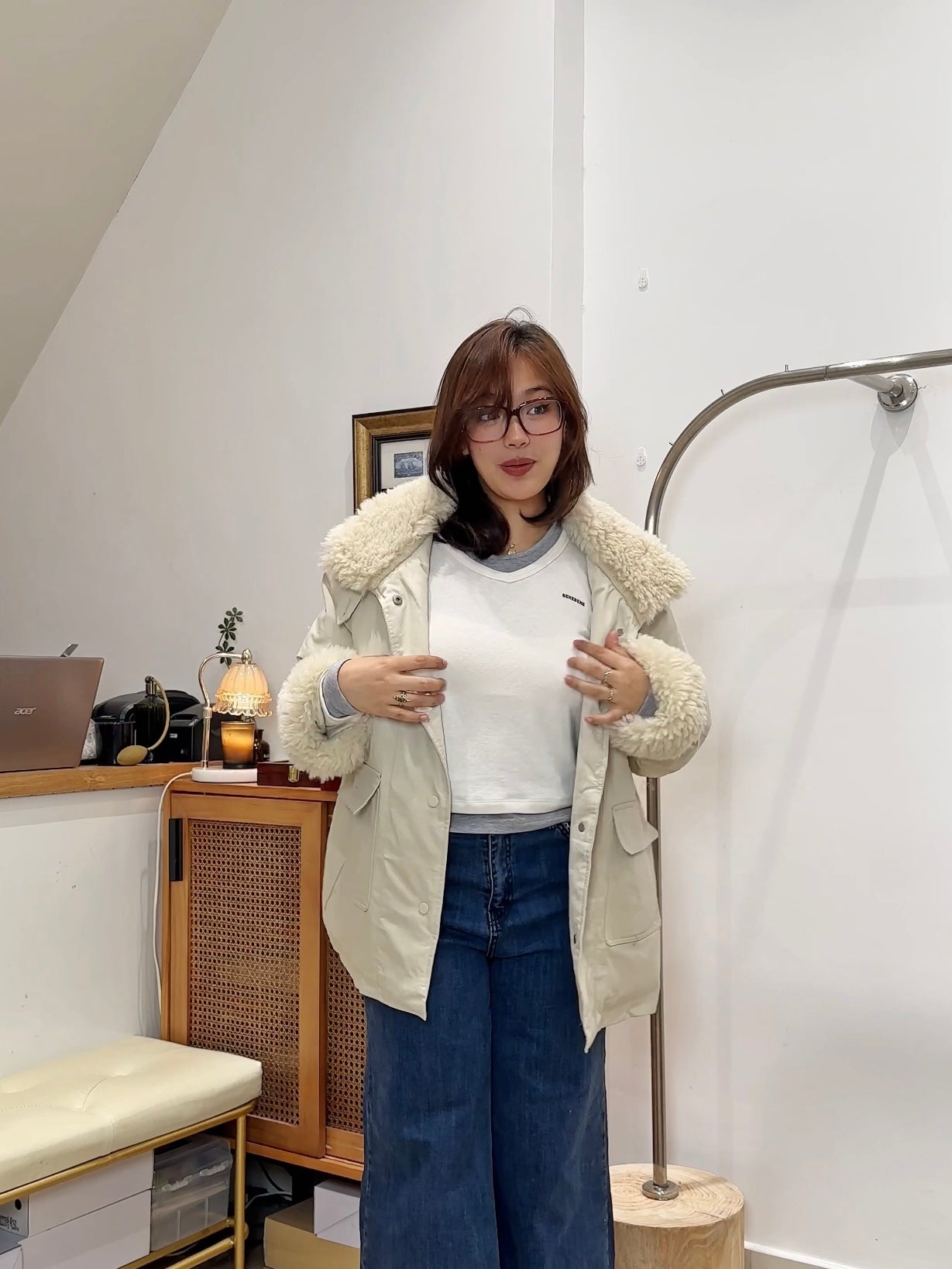 羔毛領超輕羽絨