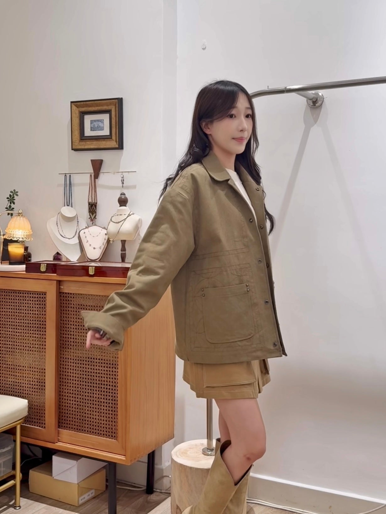 刺繡洗水外套(絨毛內襯)