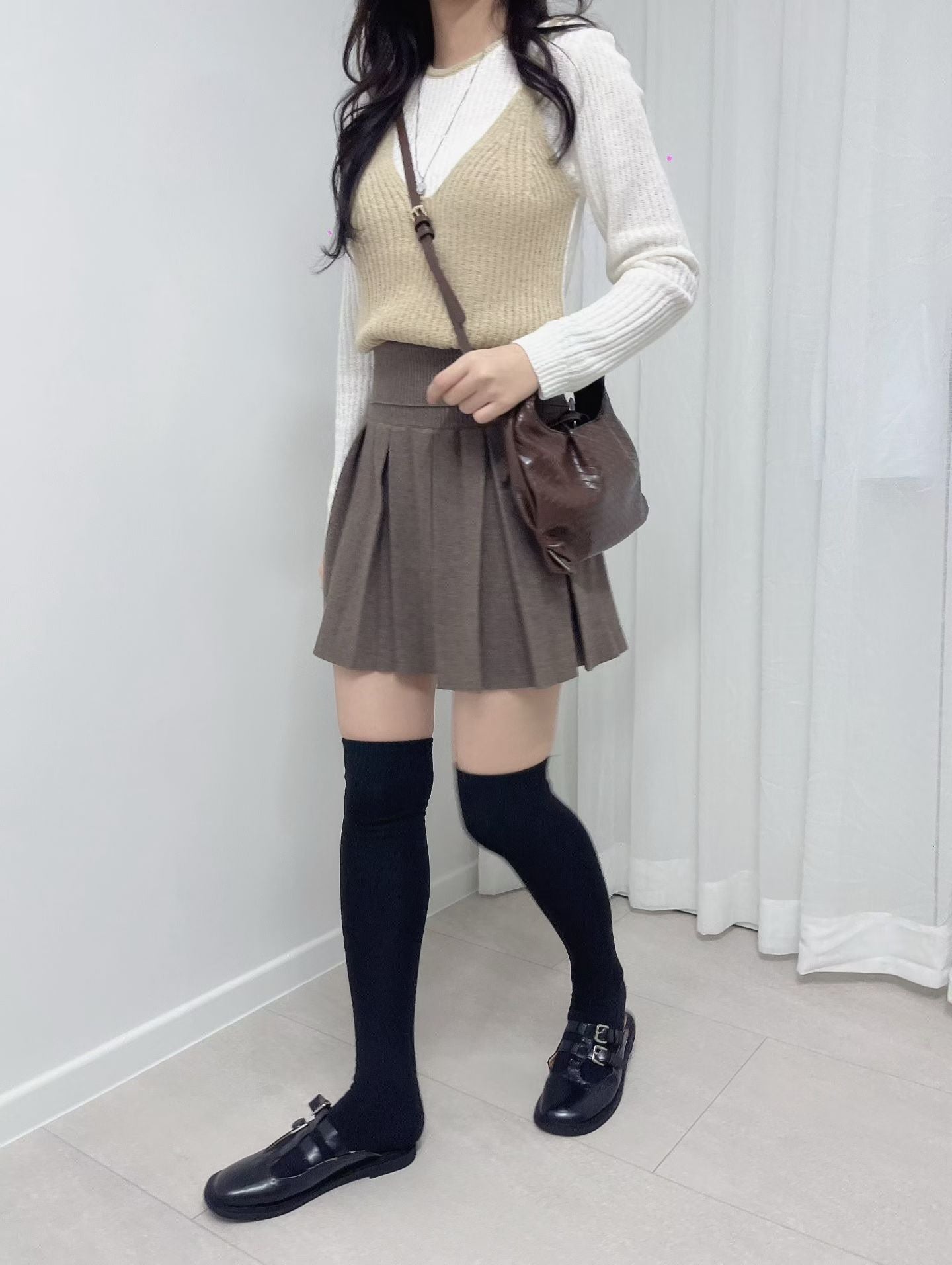 假兩件吊帶長袖上衣