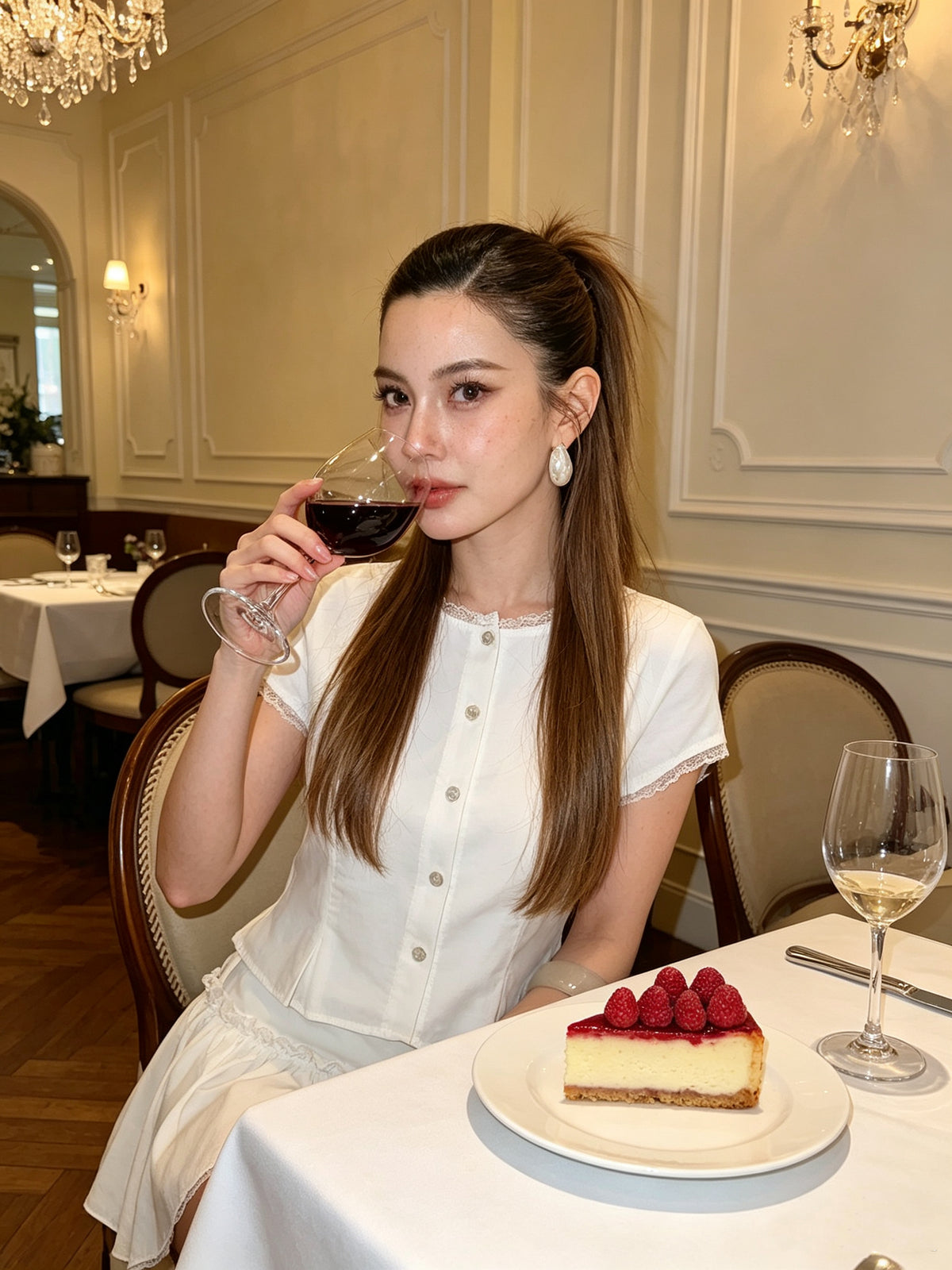 小蕾絲圓領短裙套裝