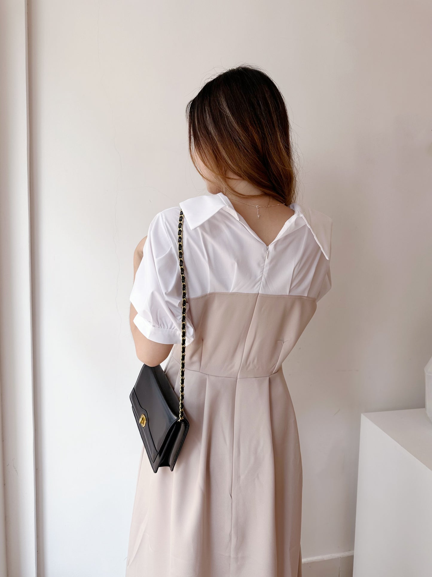 拼布假兩件連身裙|KR