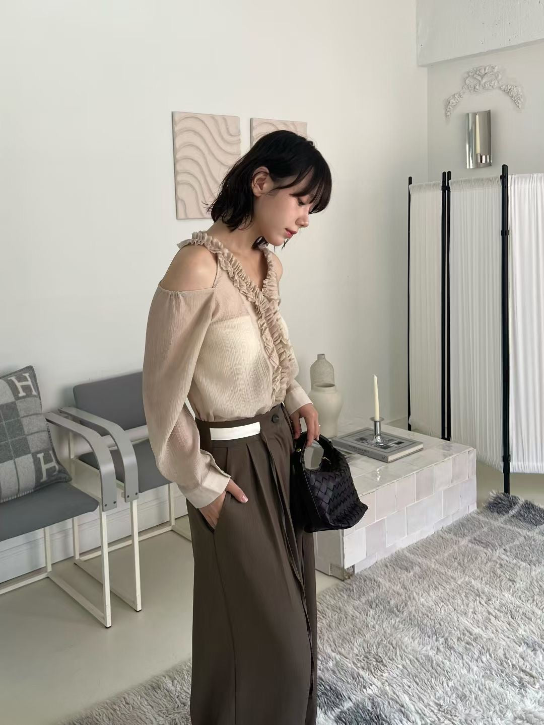 綁帶拼色西褲 （適合腰圍28寸內）