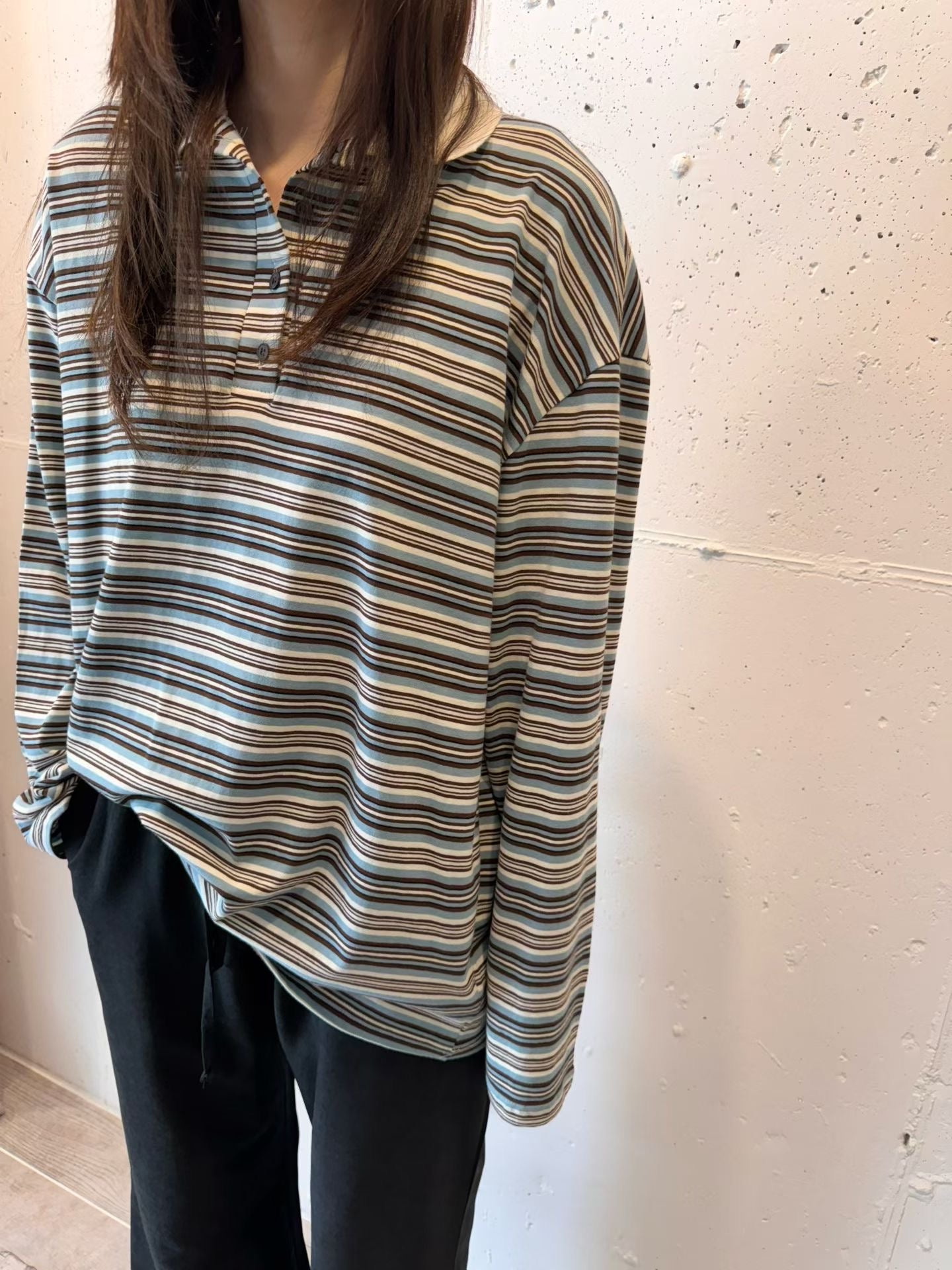 翻領撞色條紋上衣