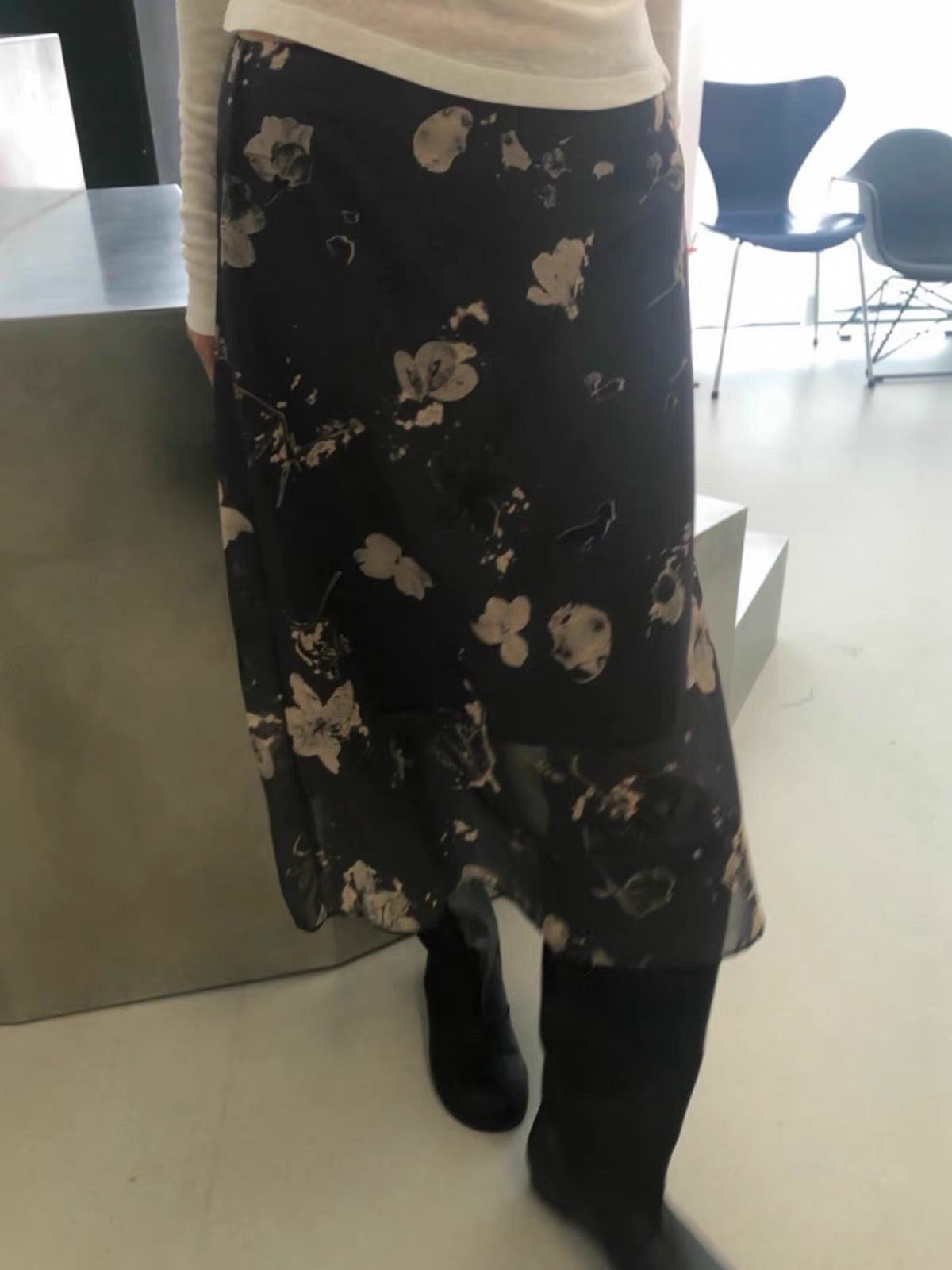 水墨風印花長裙￼