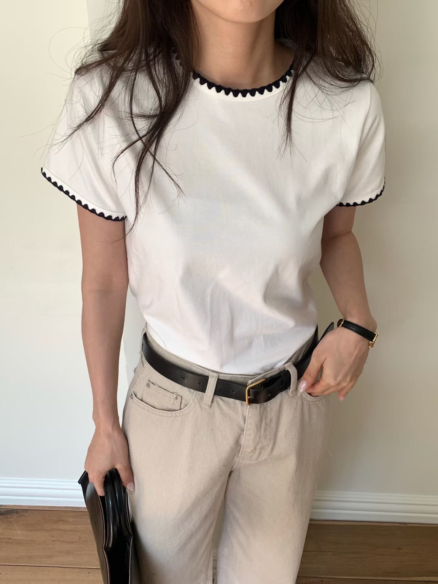 休閒針織花邊tee