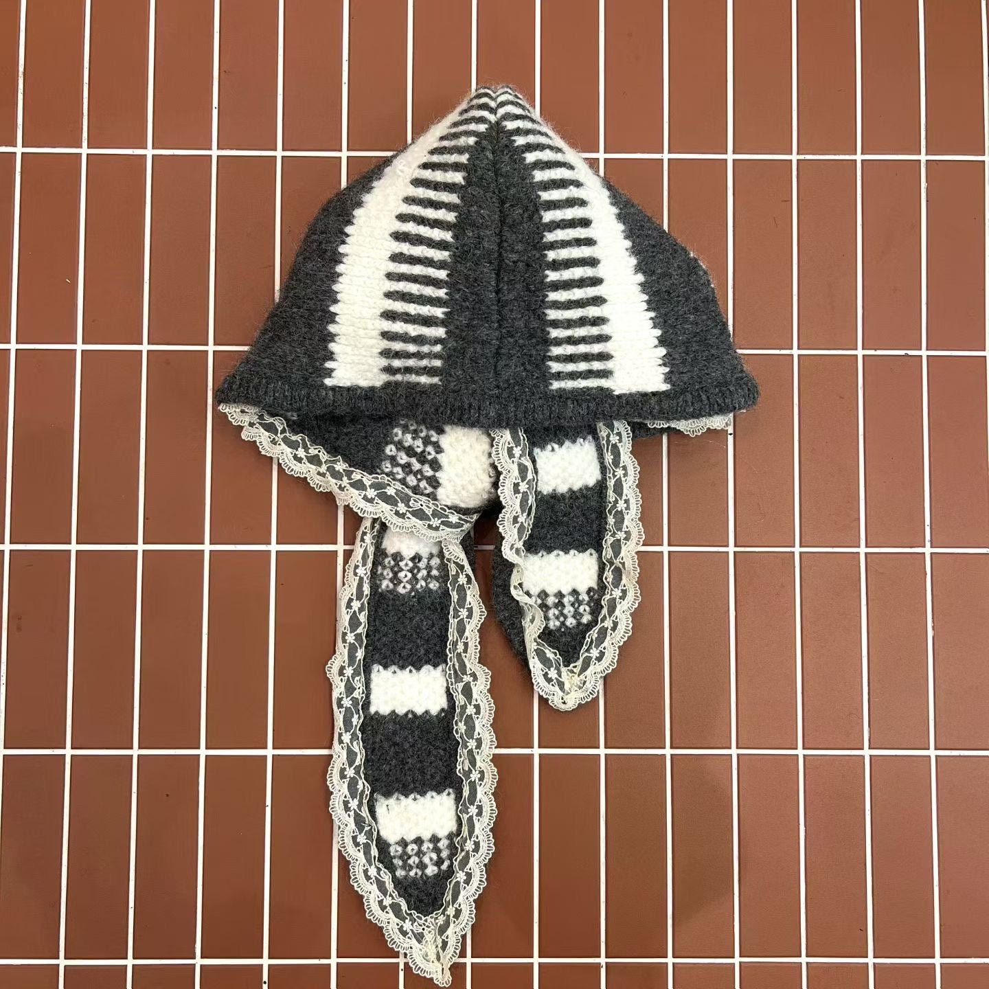 針織蕾絲花邊帽子圍巾