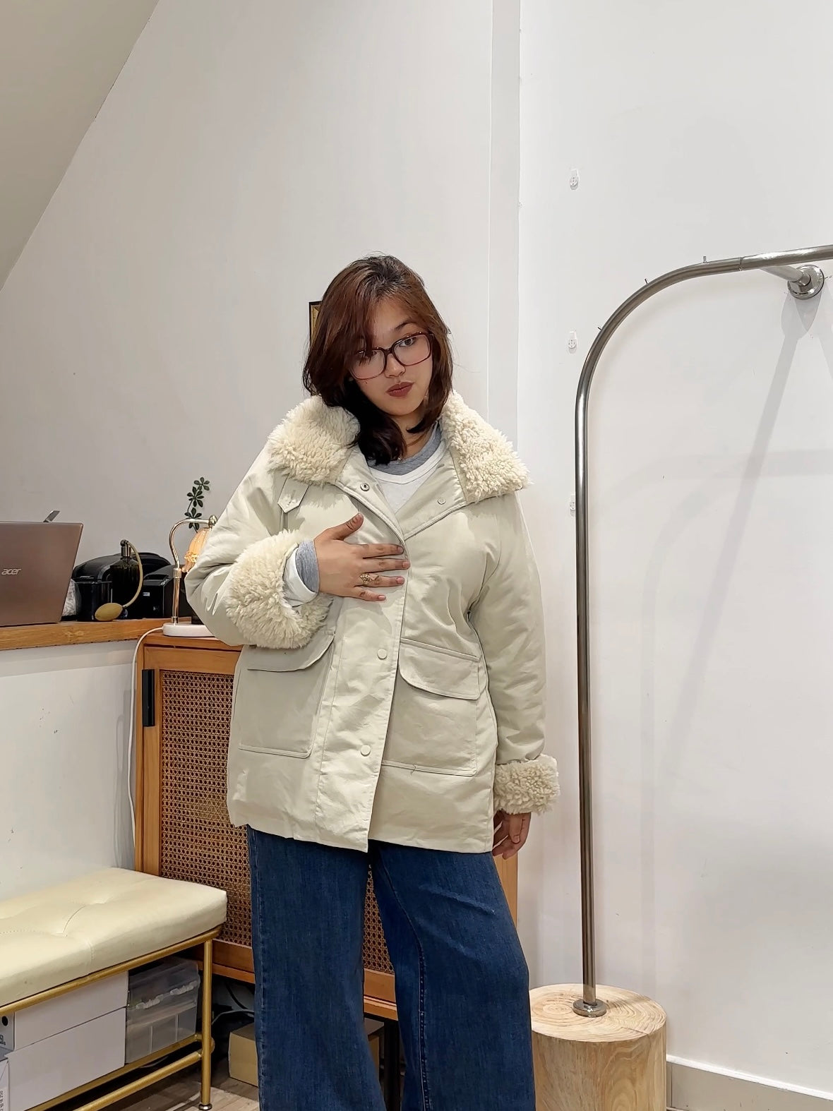 羔毛領超輕羽絨