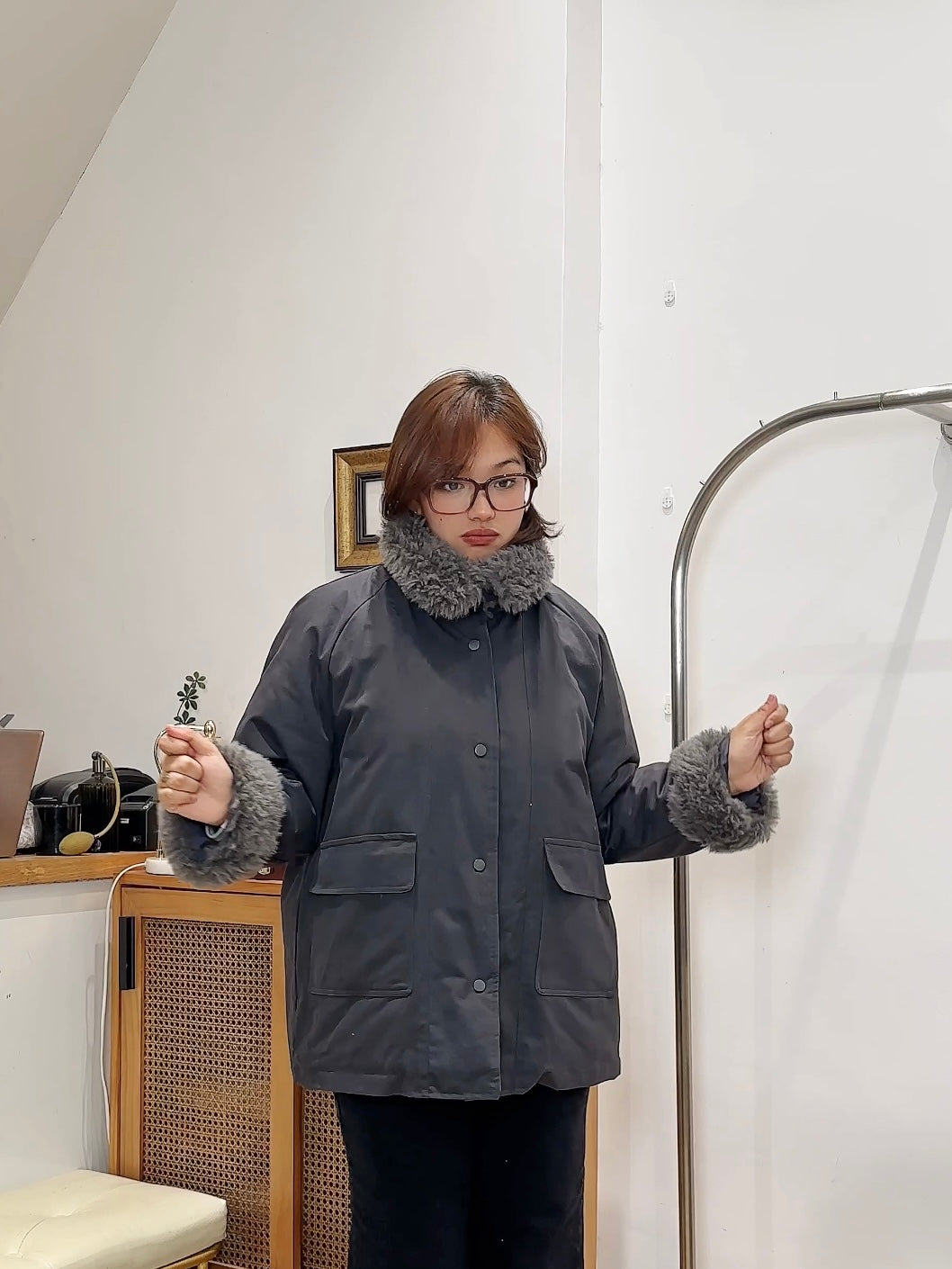 羔毛領超輕羽絨