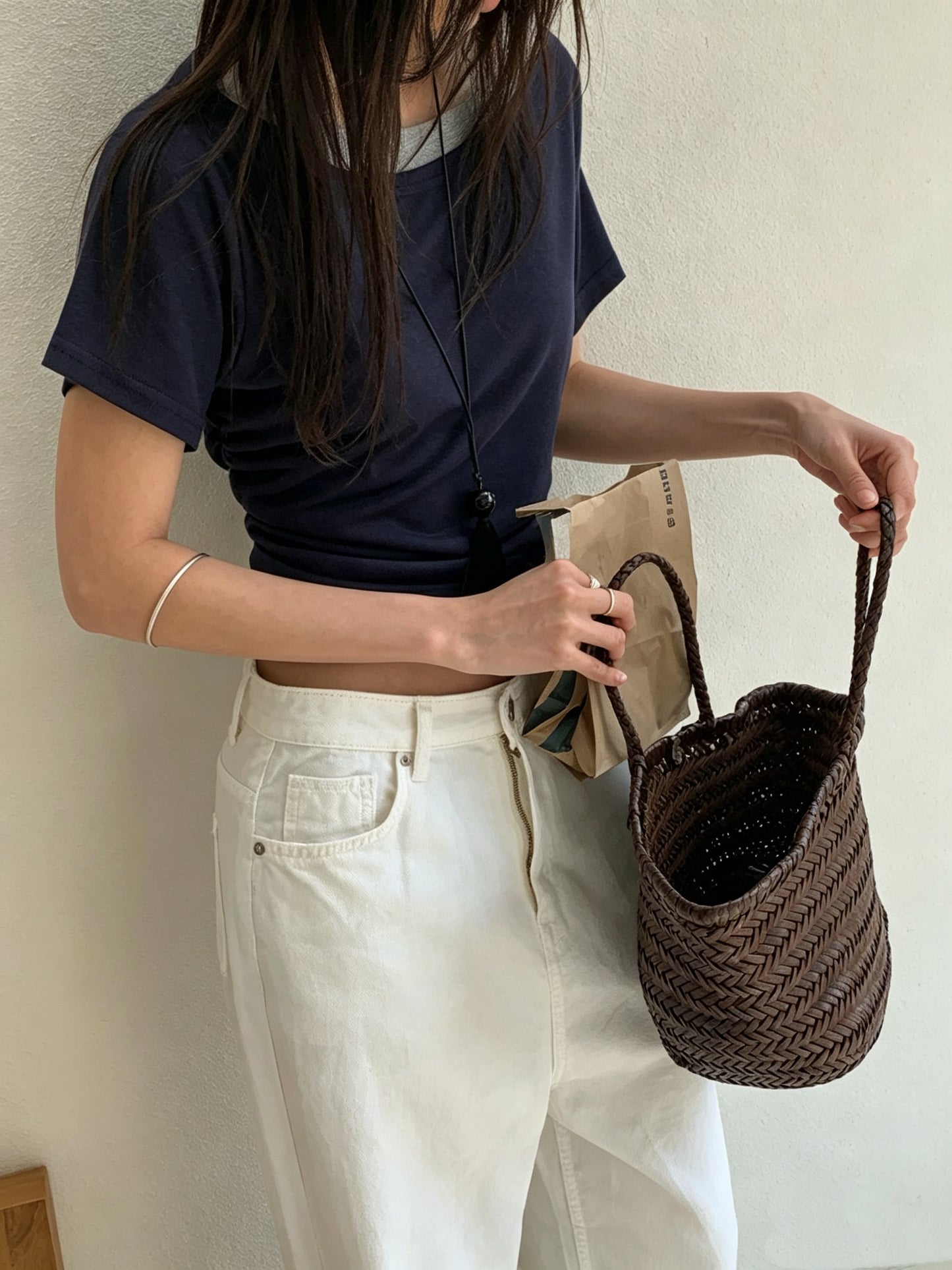 假兩件斜肩tee