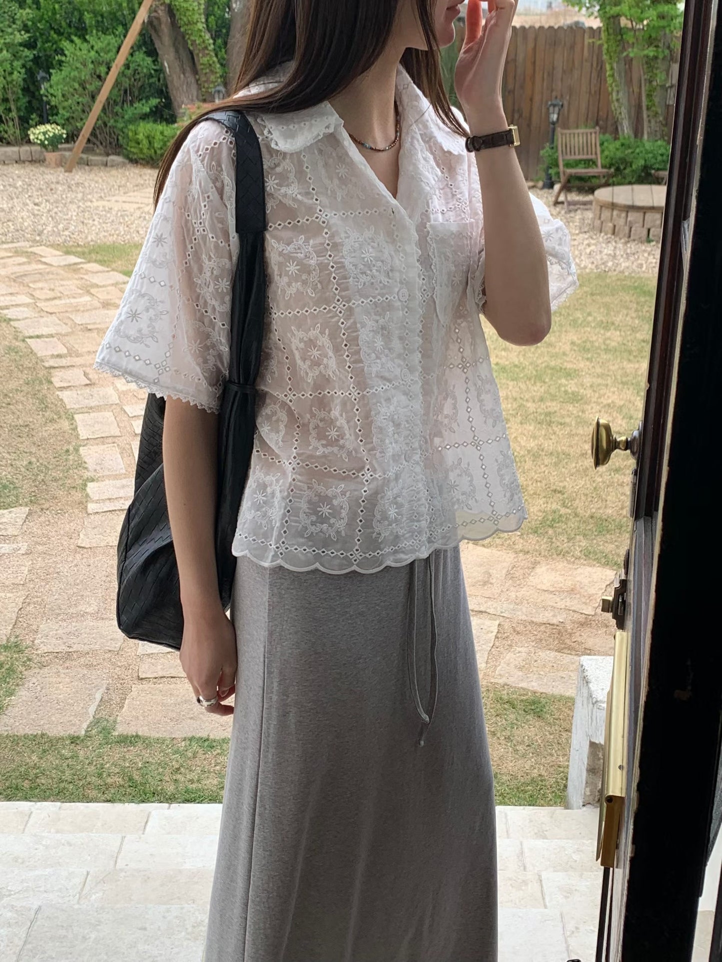 文青風蕾絲top