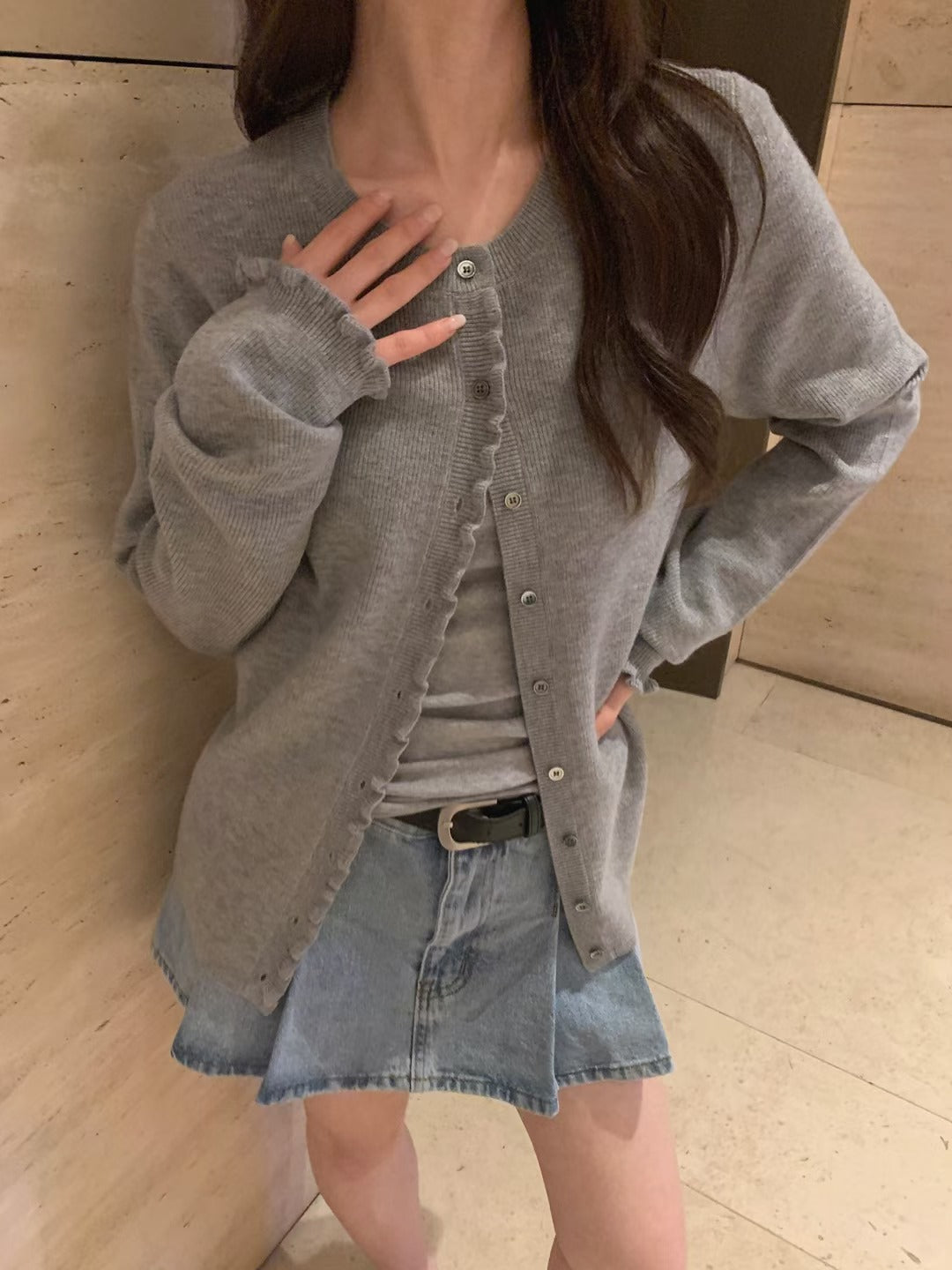 坑紋木耳邊針織外套