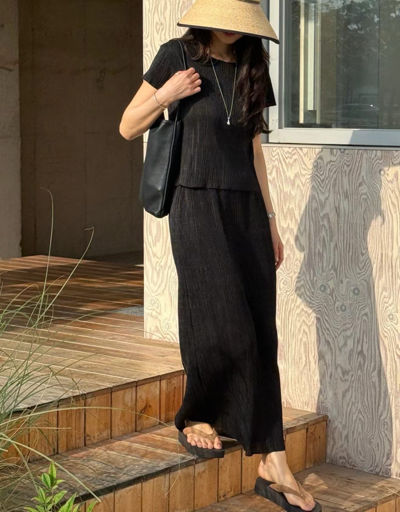 紋理感優雅長裙套裝