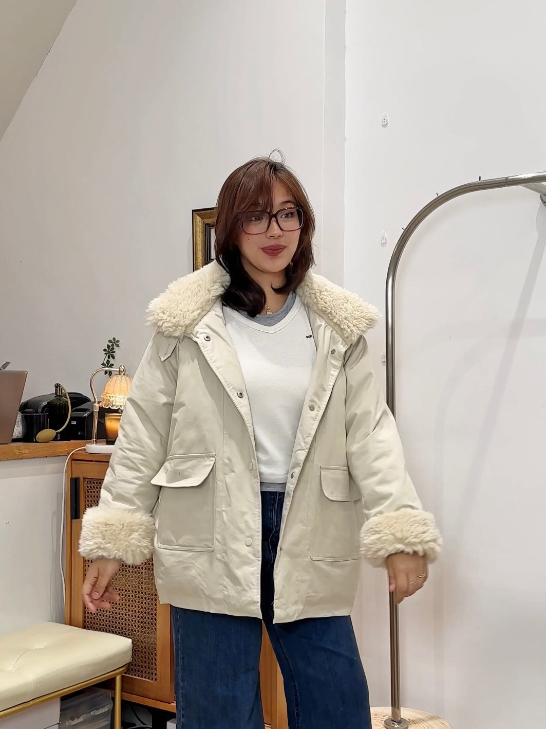 羔毛領超輕羽絨