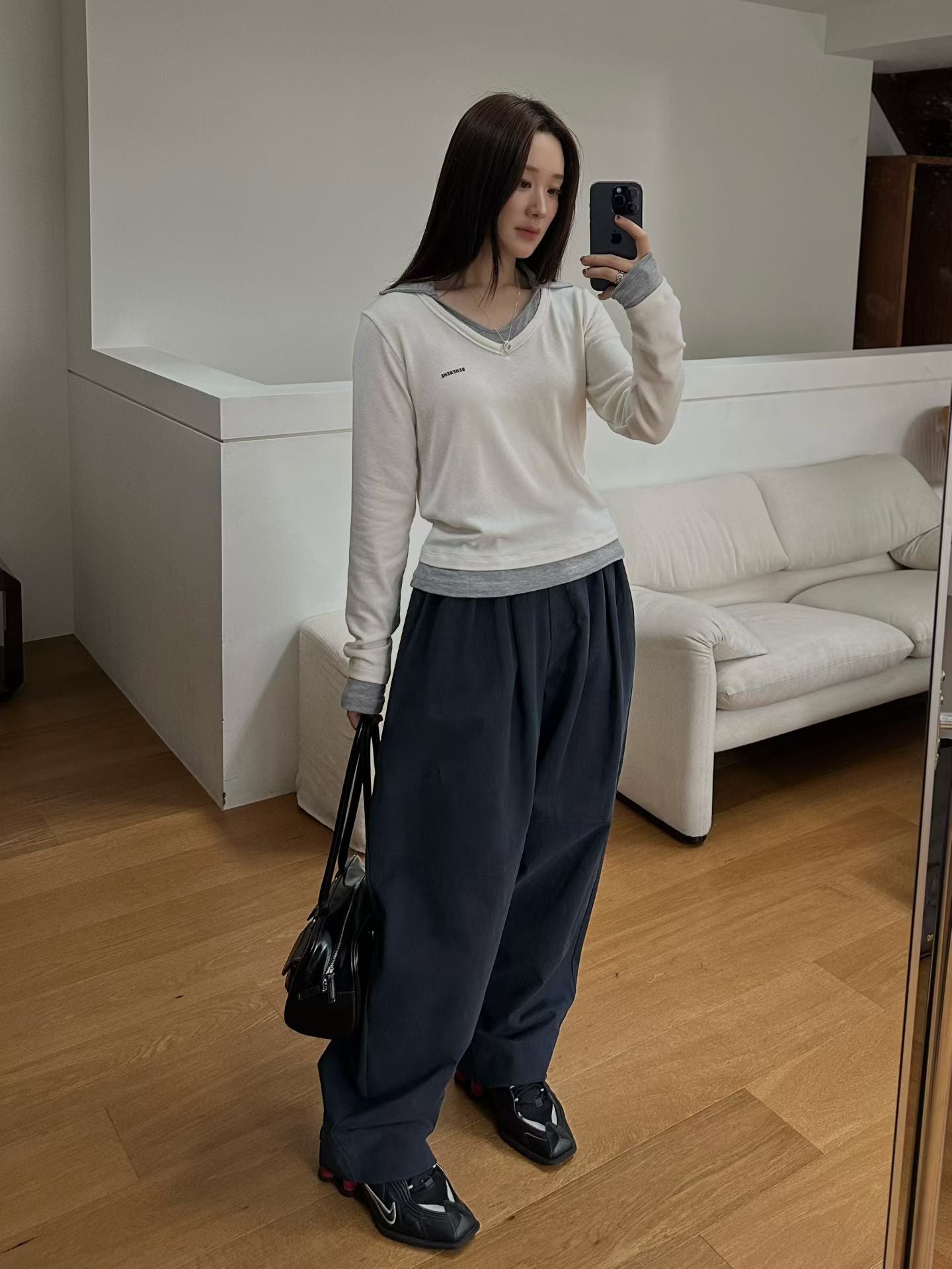 假兩件polo彈力top