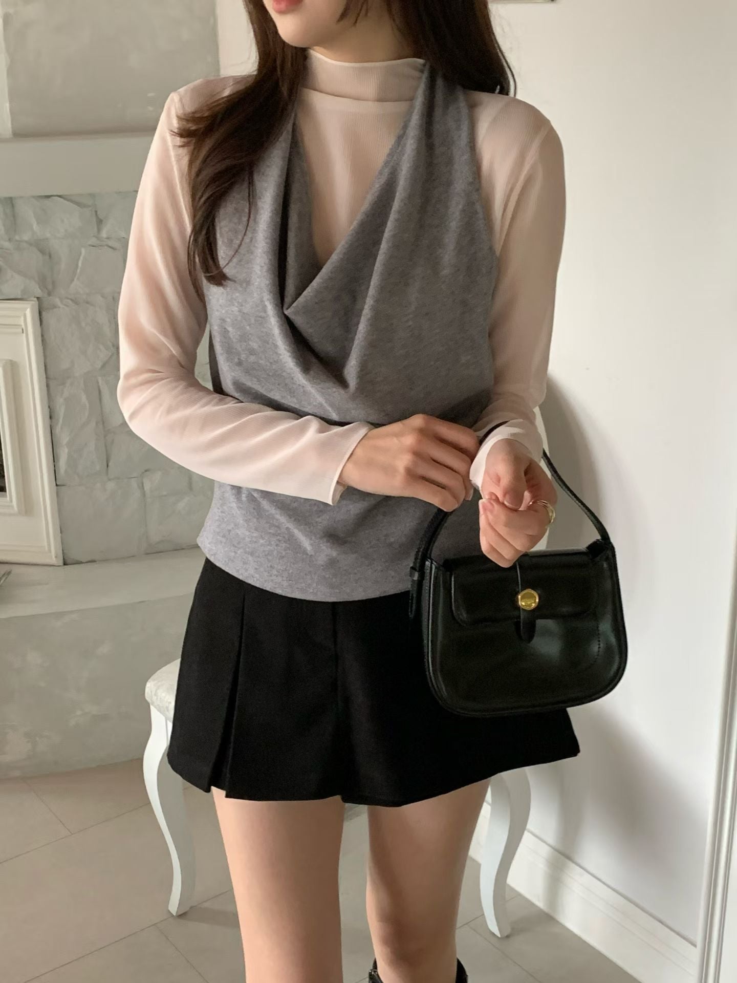 拼接假兩件長袖