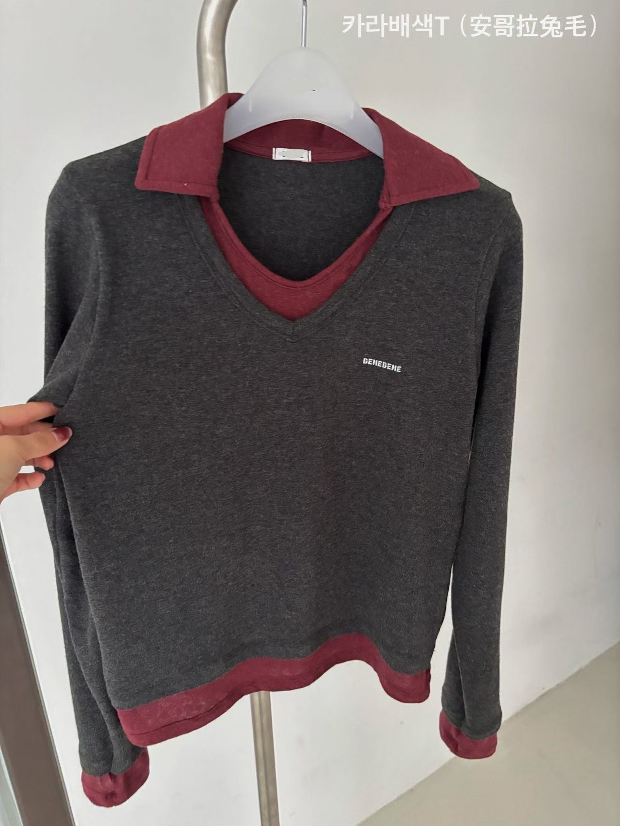 假兩件polo彈力top