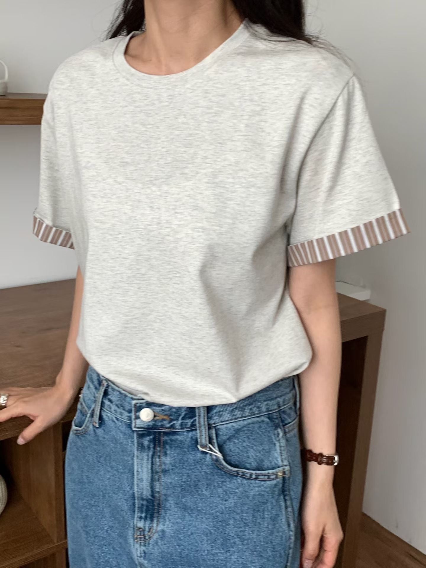休閑條紋邊Tee
