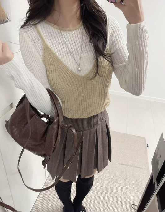 假兩件吊帶長袖上衣