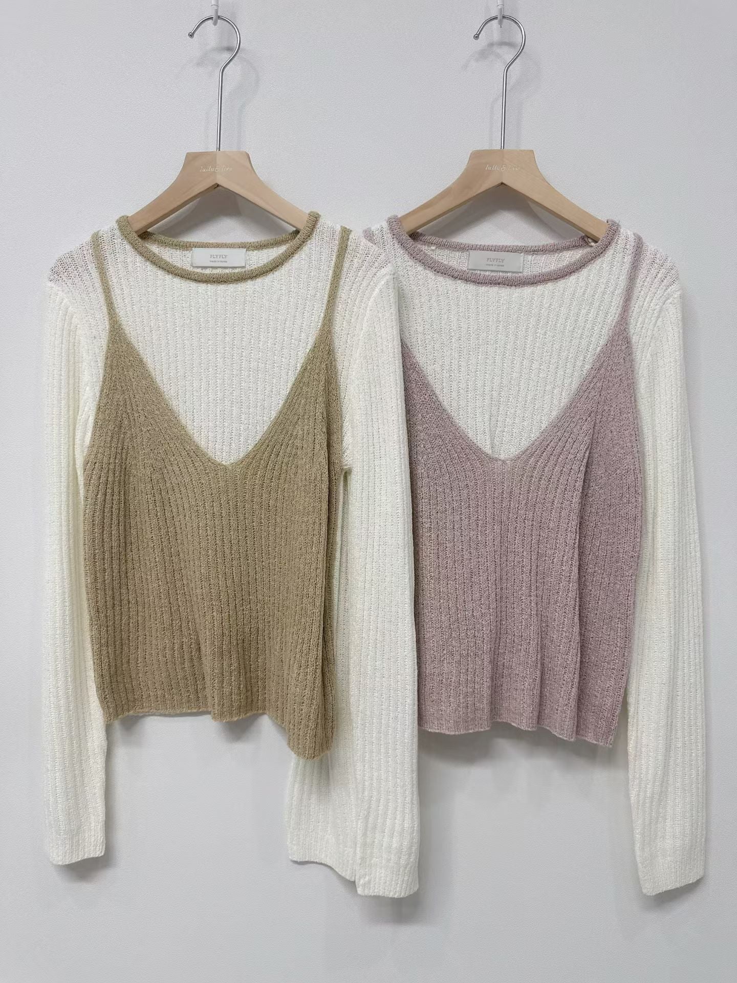 假兩件吊帶長袖上衣