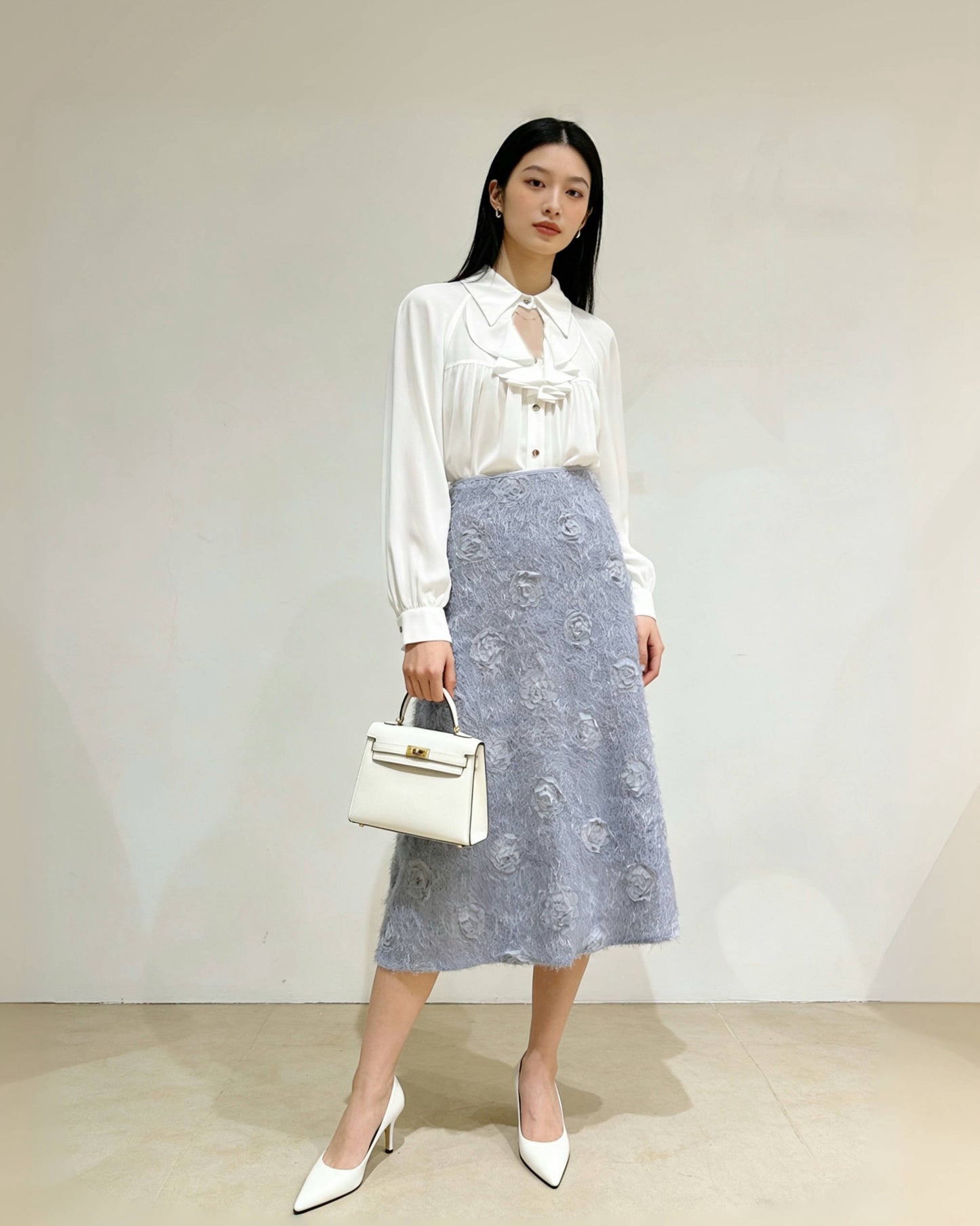 立體玫瑰花毛絨A字裙（S-L)