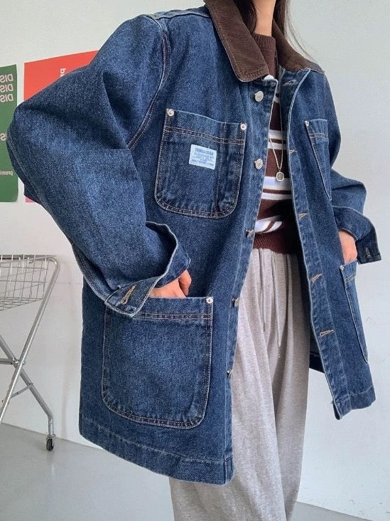 牛仔撞色長袖外套