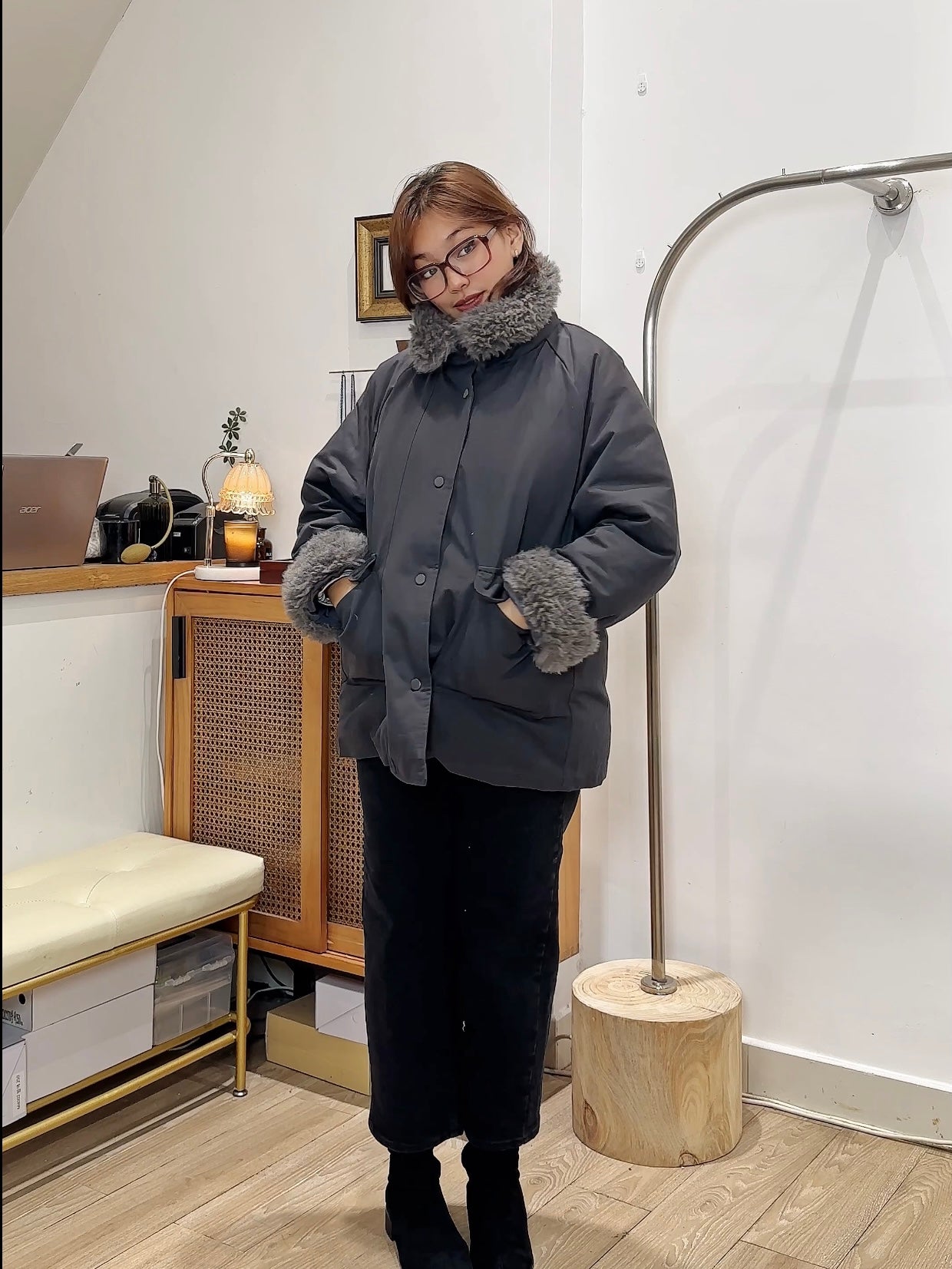 羔毛領超輕羽絨