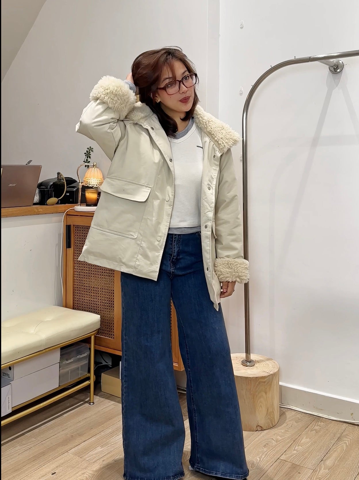 羔毛領超輕羽絨