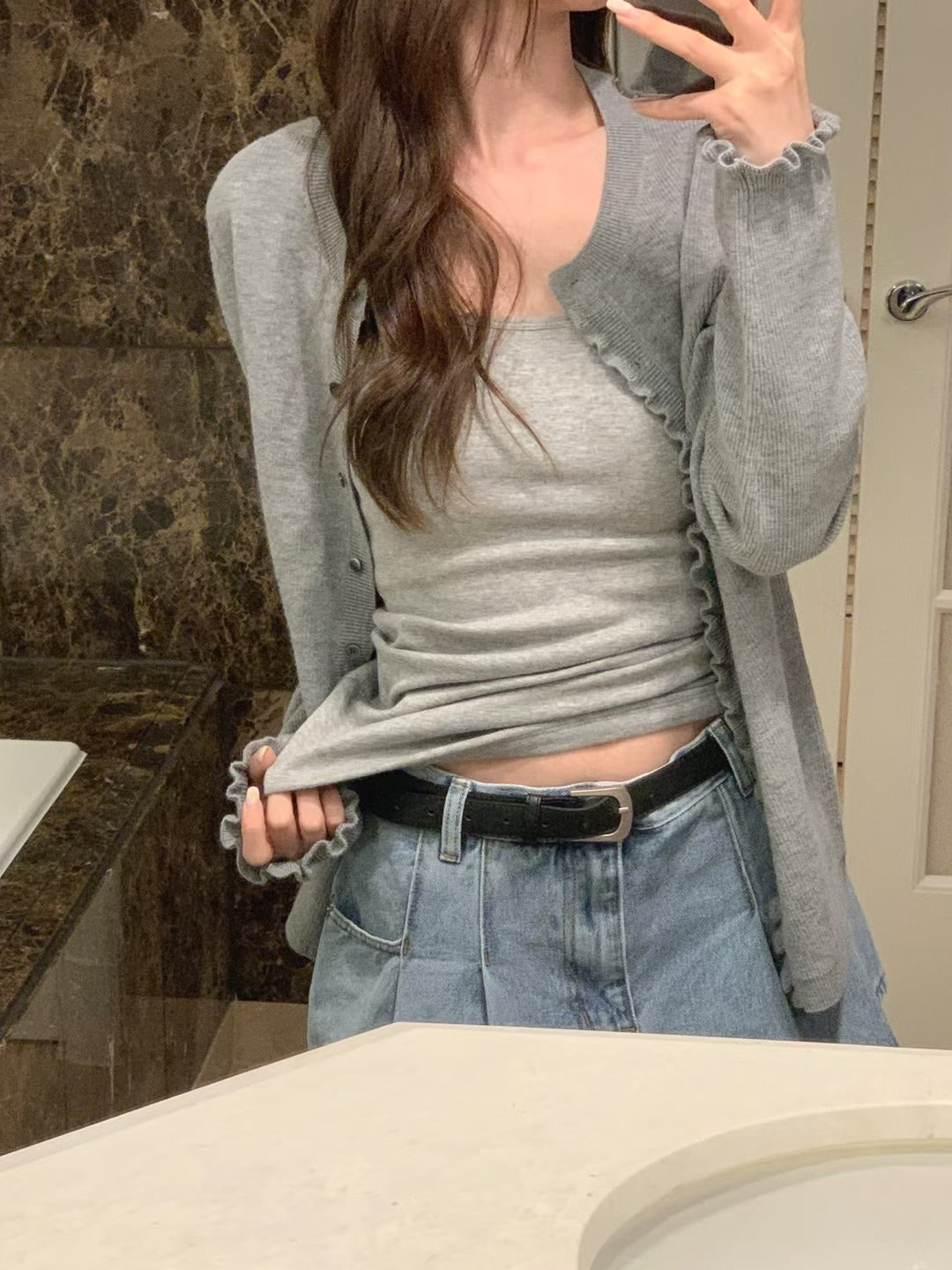 坑紋木耳邊針織外套