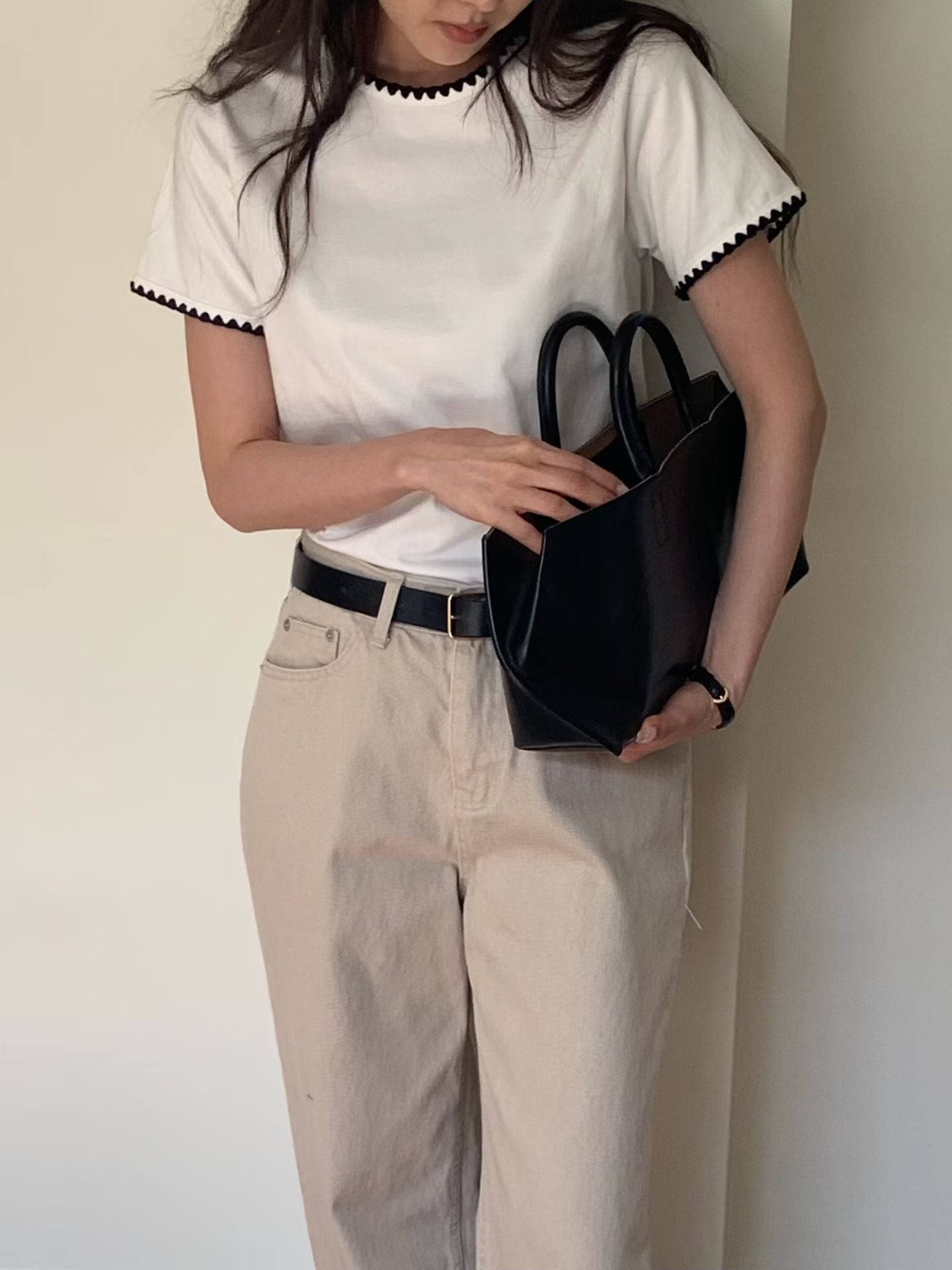 休閒針織花邊tee
