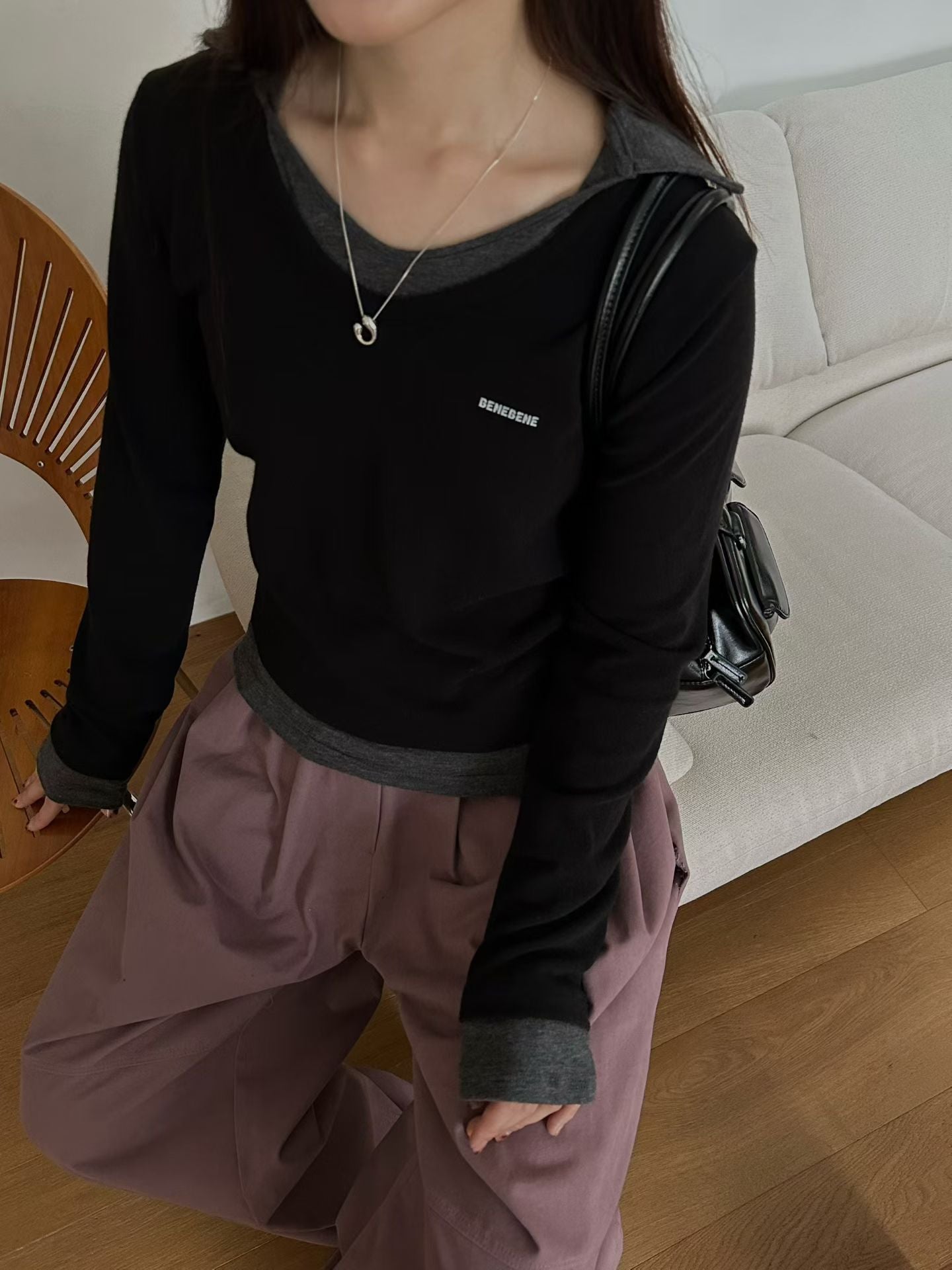 假兩件polo彈力top