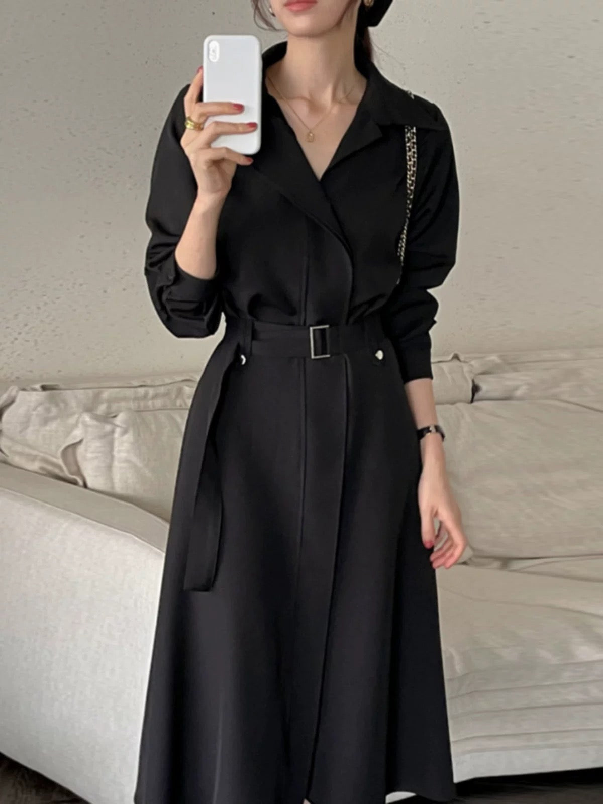 翻領連belt長裙（免熨質地）