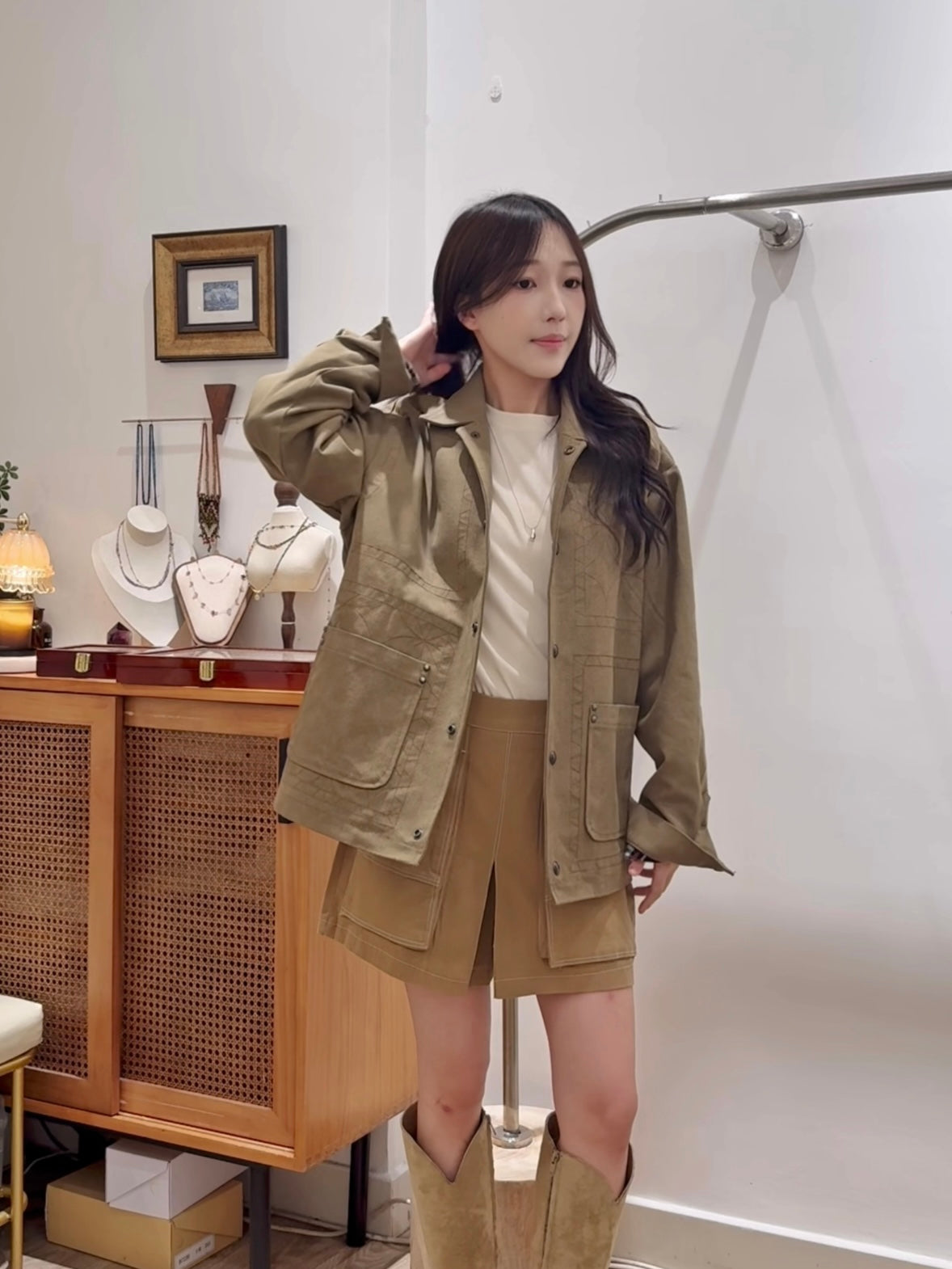 刺繡洗水外套（絨毛內襯）