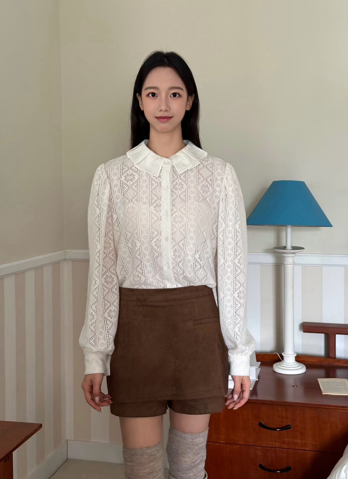 柔軟絨lace襯衫