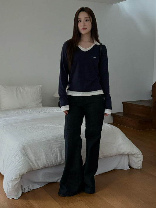 假兩件polo彈力top