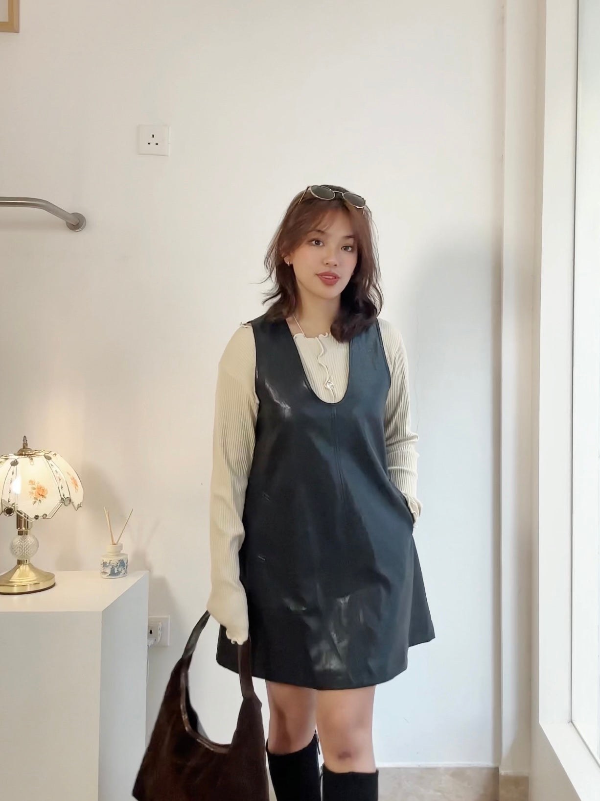 皮面背心連身裙