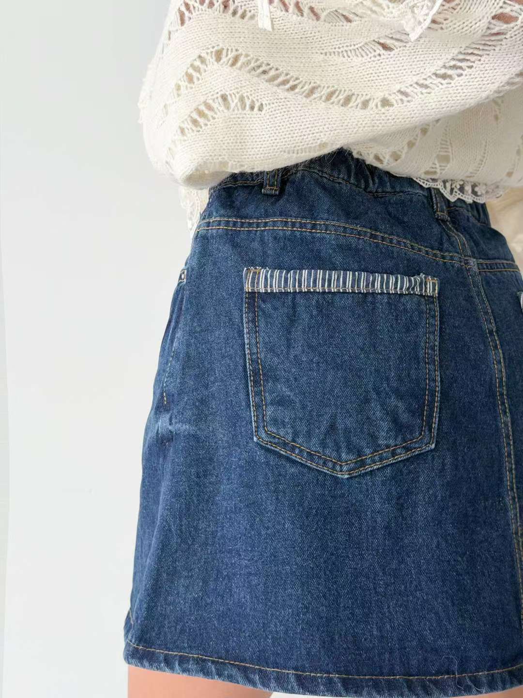 牛仔拼布A字裙（S-L）