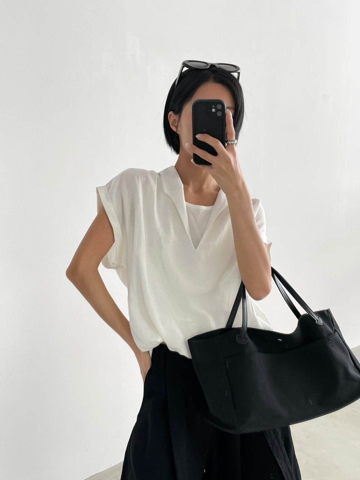 反領假兩件top