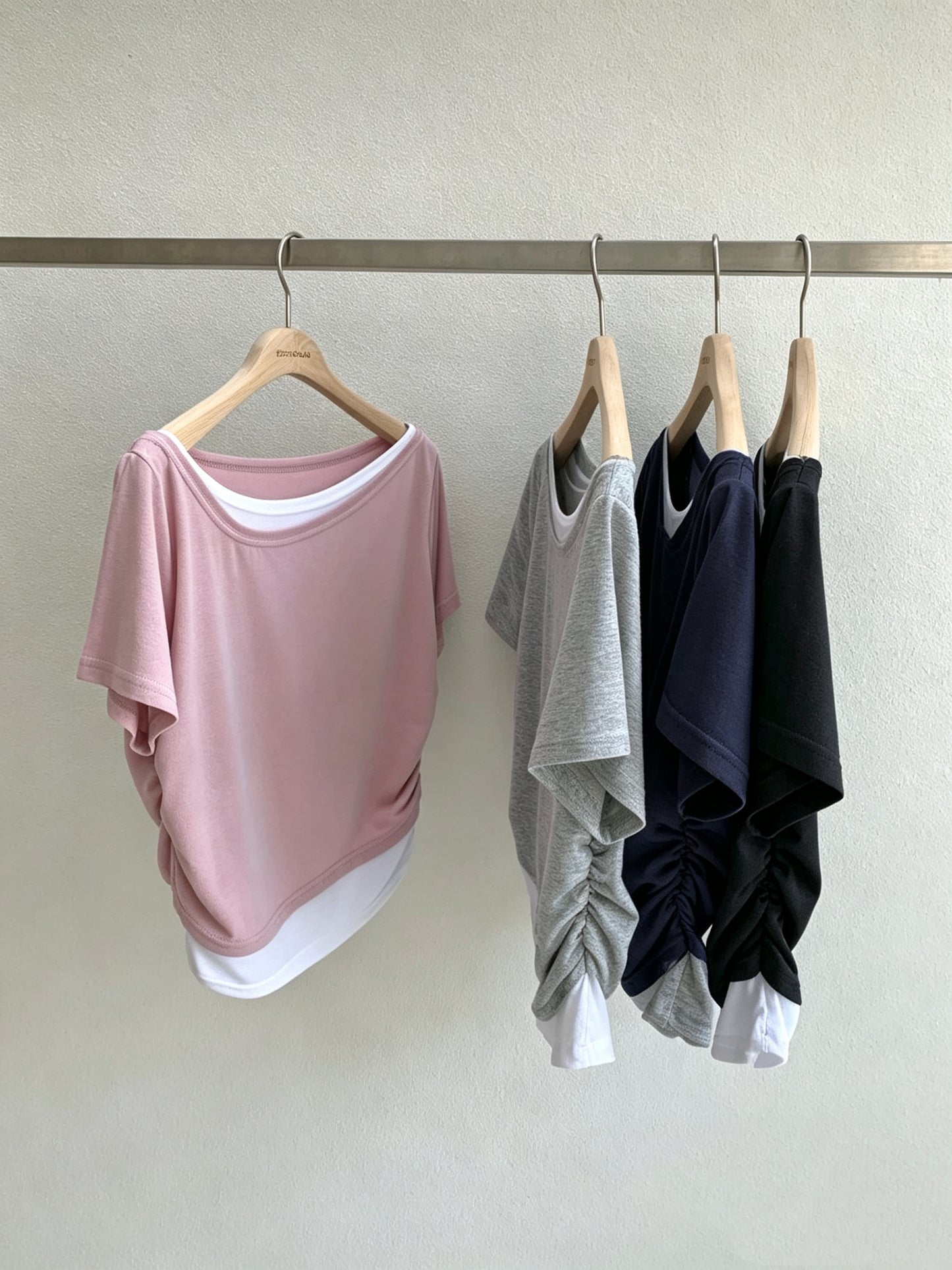 假兩件斜肩tee