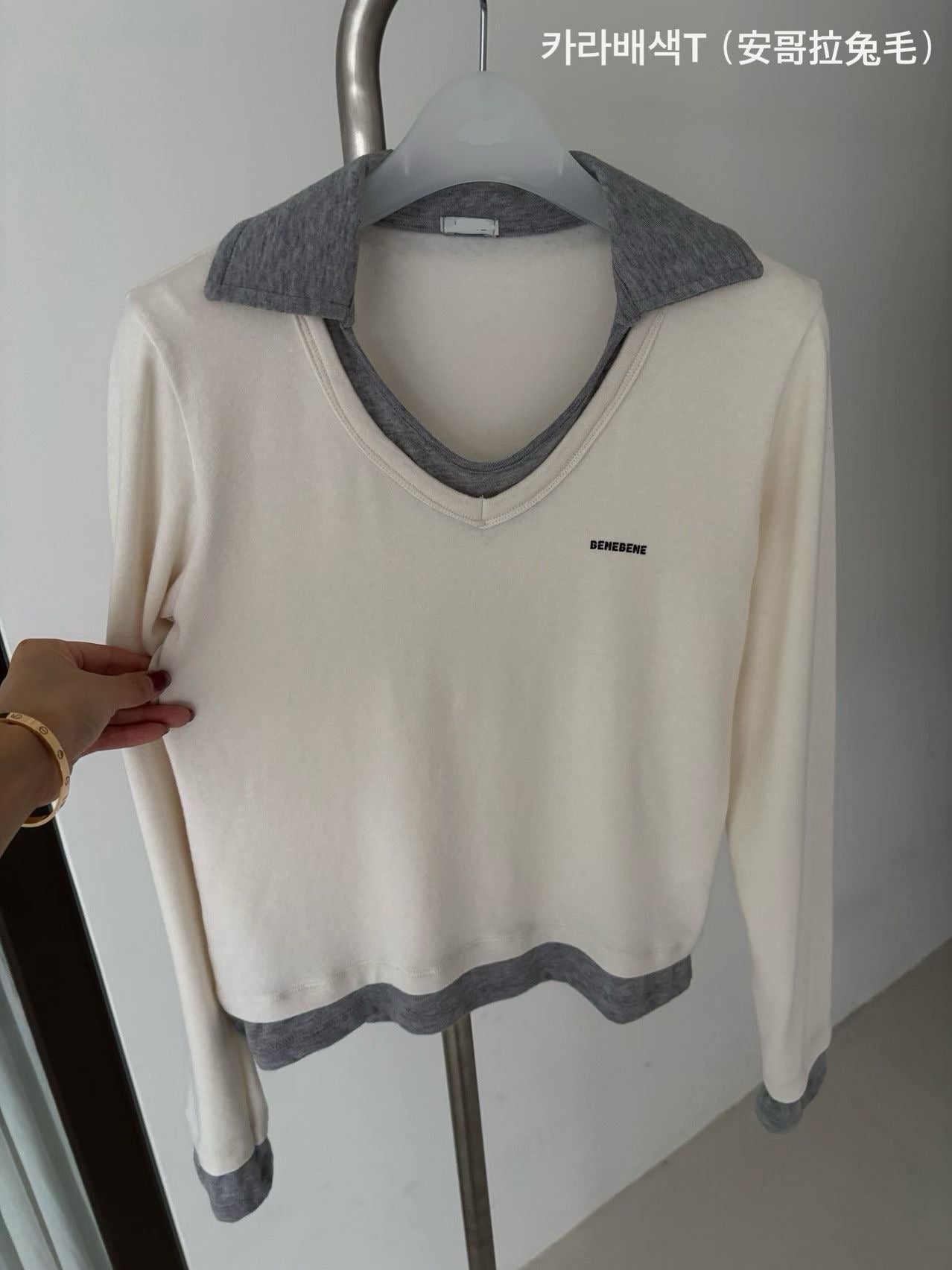 假兩件polo彈力top