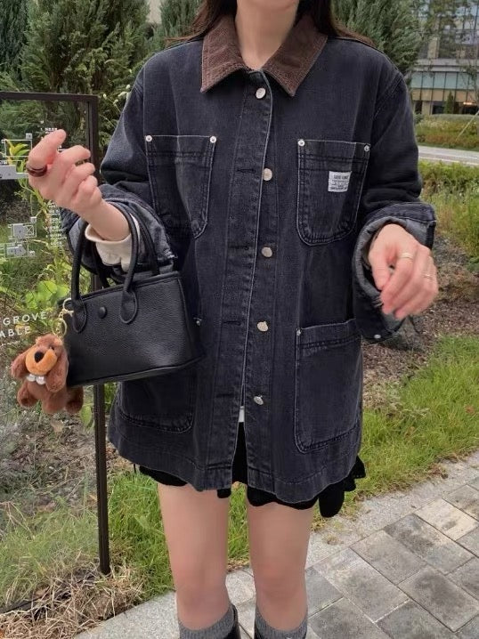 牛仔撞色長袖外套