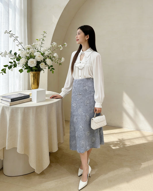 立體玫瑰花毛絨A字裙（S-L)