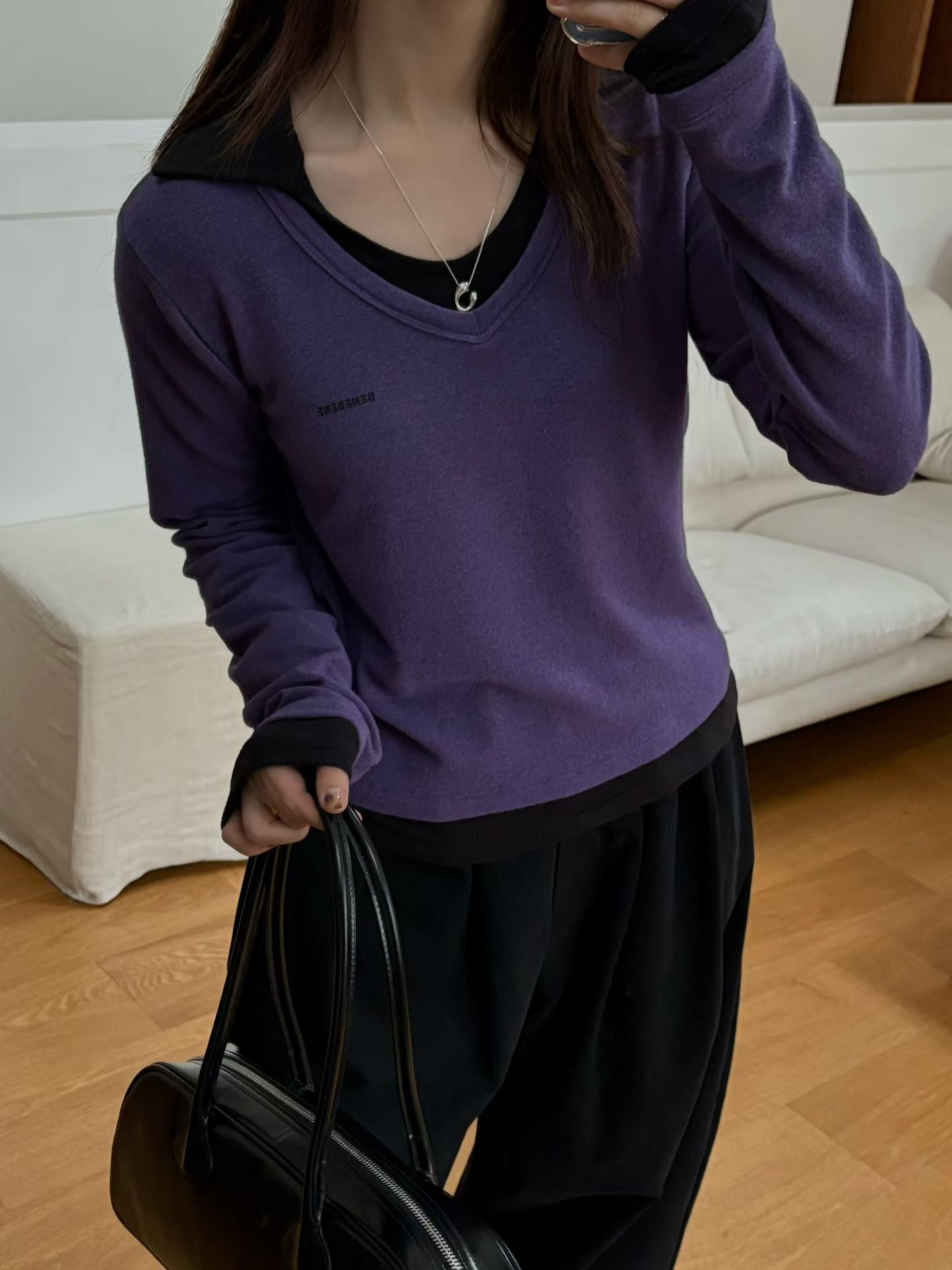 假兩件polo彈力top