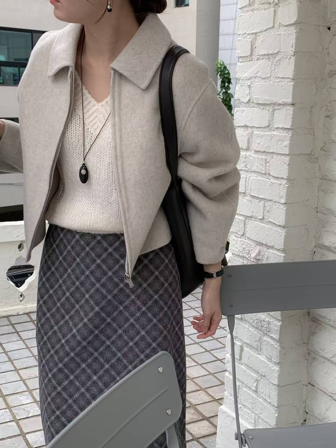 短款雙面羊絨外套