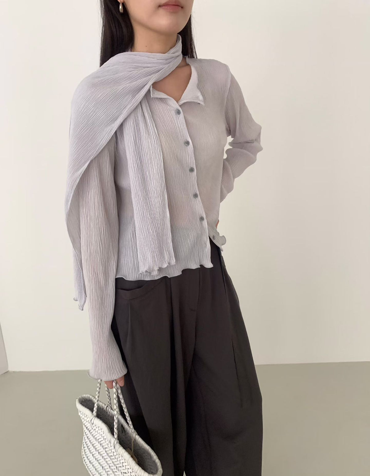 樹紋料領巾外套￼