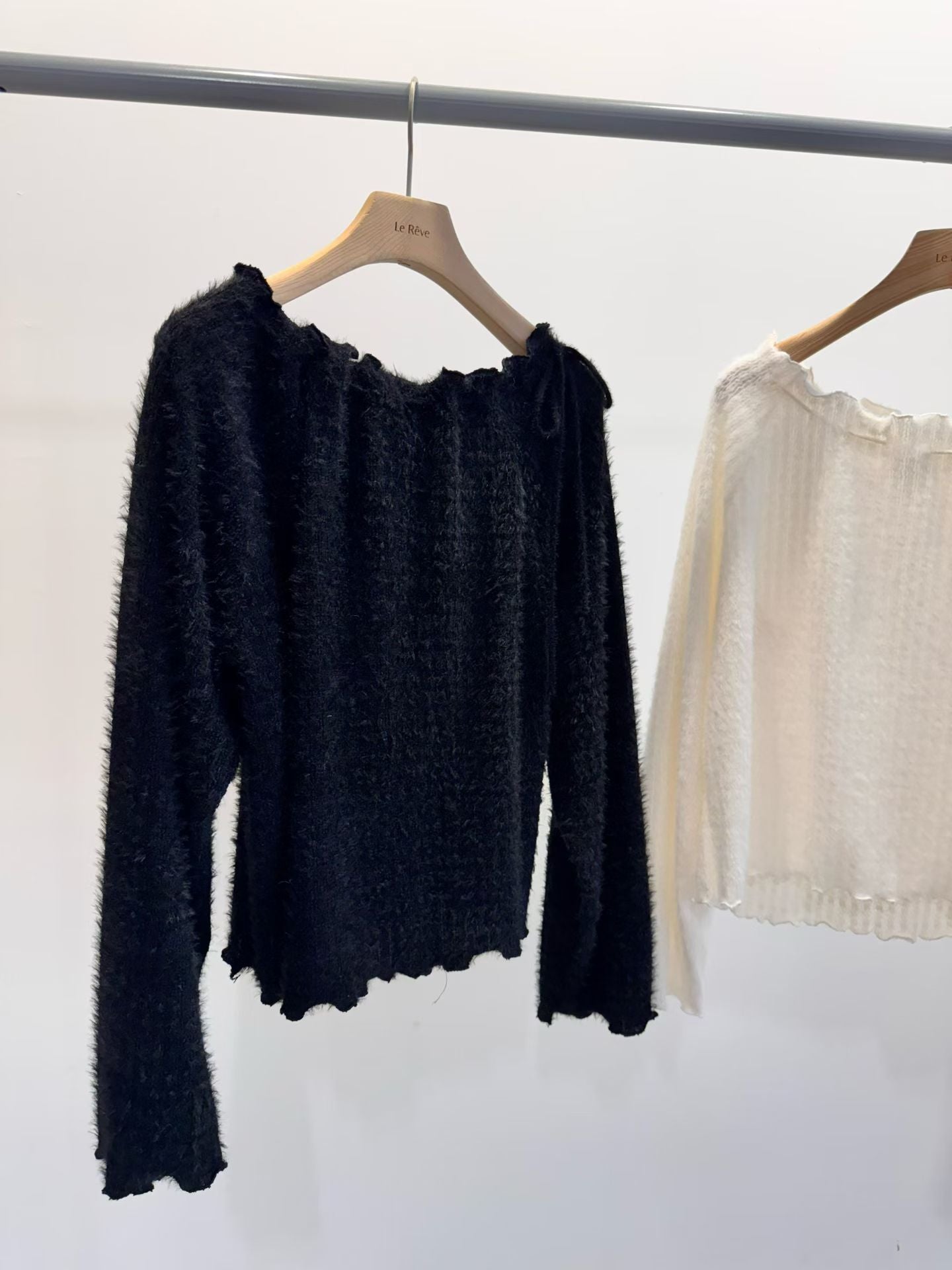 露肩滑身毛料綁帶上衣