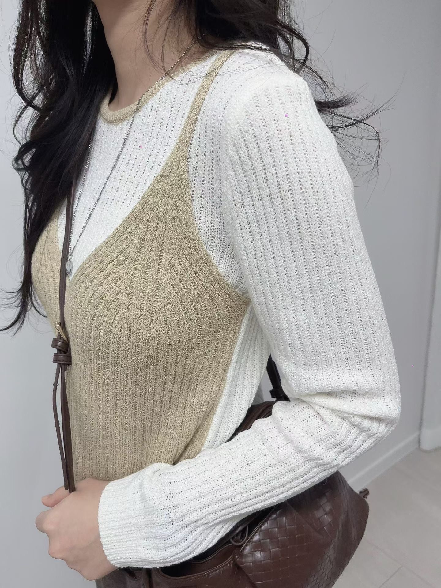 假兩件吊帶長袖上衣