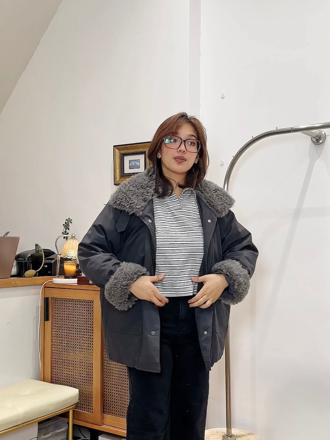 羔毛領超輕羽絨