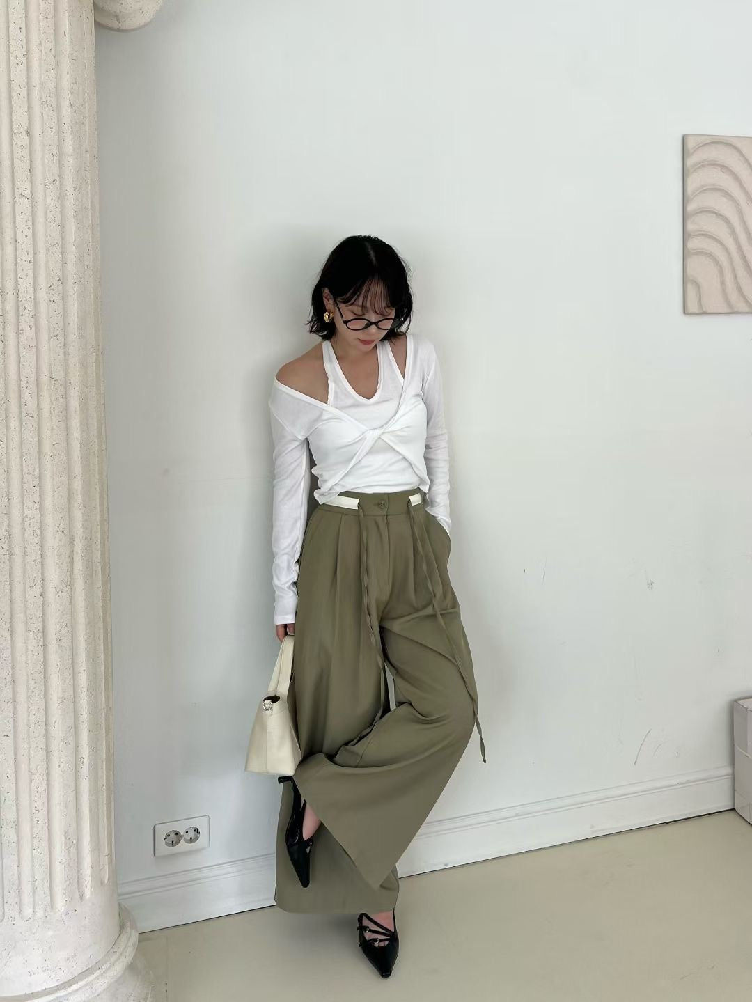 綁帶拼色西褲 （適合腰圍28寸內）