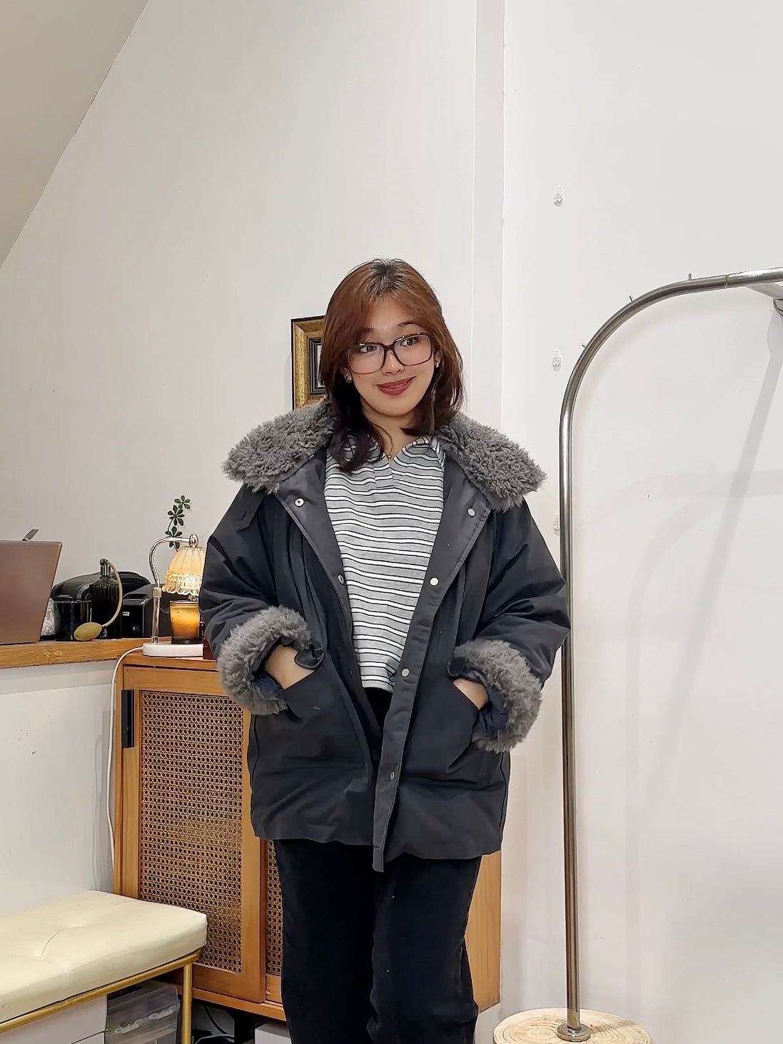 羔毛領超輕羽絨