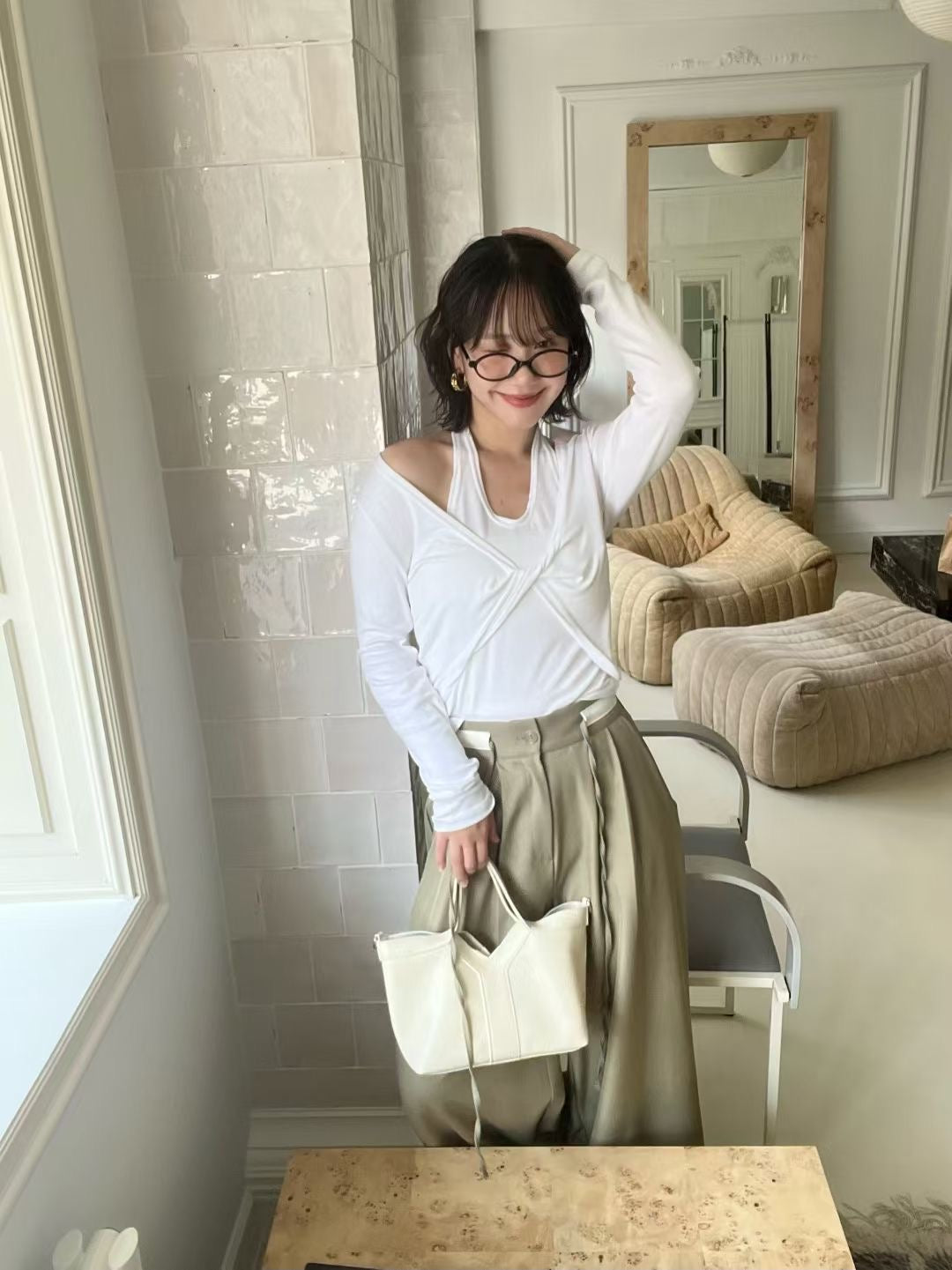 綁帶拼色西褲 （適合腰圍28寸內）